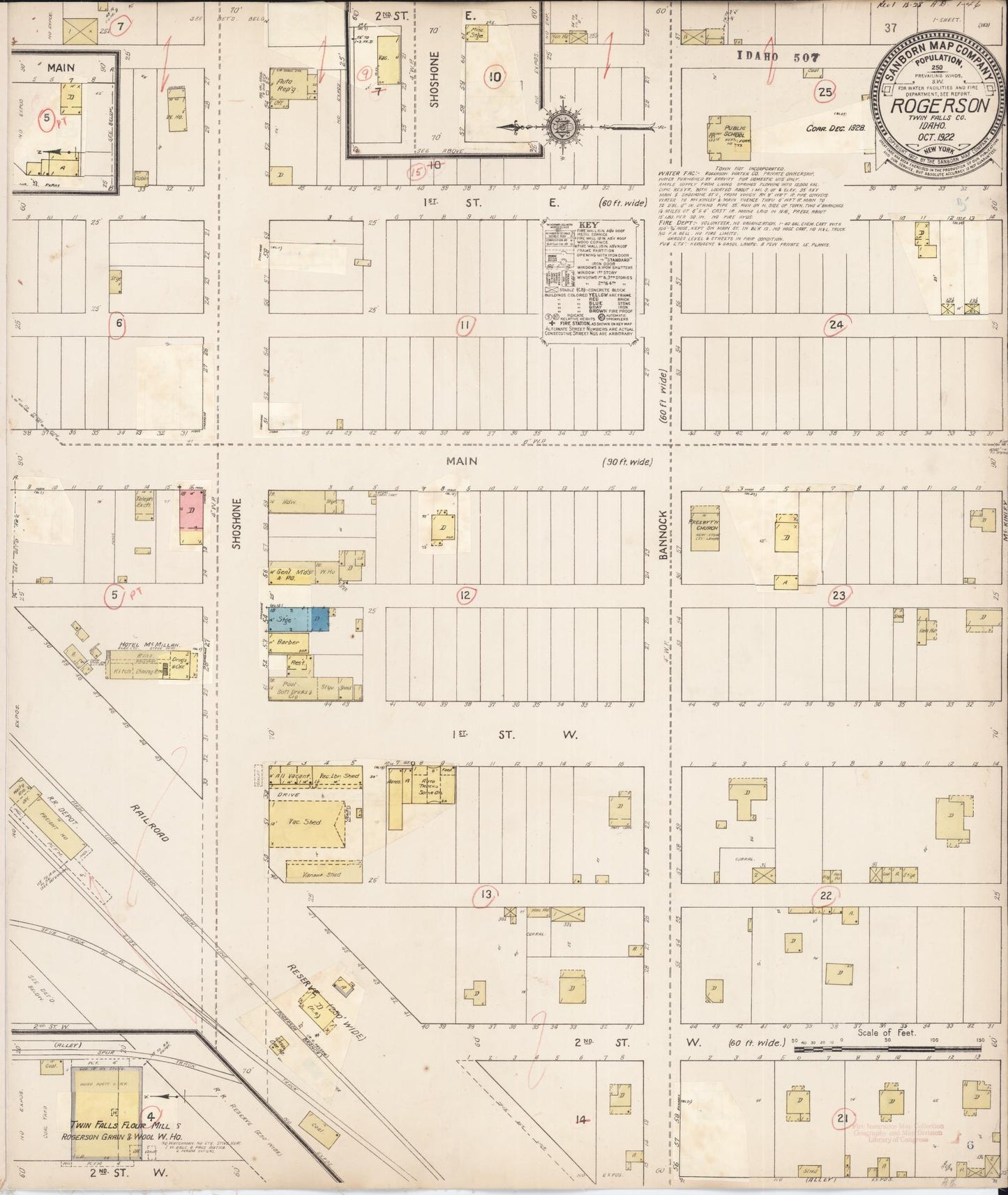 Sanborn Fire Insurance Map from Rogerson, Twin Falls County, Idaho (1928), Sheet #0001 - Historic Sanborn Fire Insurance Map Print, vintage old map wall art, antique decor, genealogy gift, Falls Idaho map
