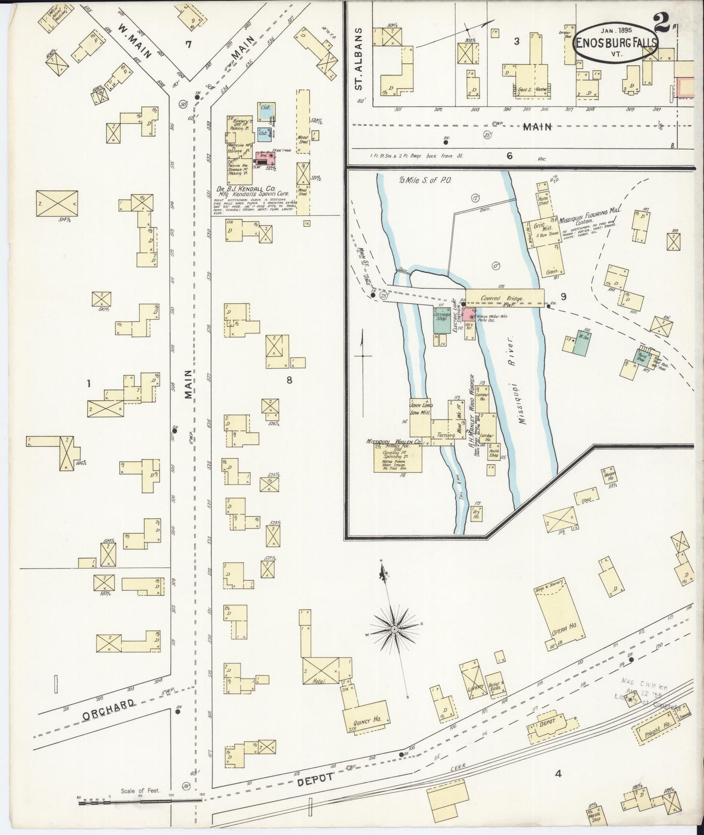 Sanborn Fire Insurance Map from Enosburg Falls, Franklin County, Vermont (1895), Sheet #0002 - Complete Map Set gallery image, historic Sanborn map, vintage wall art, Vermont Vermont