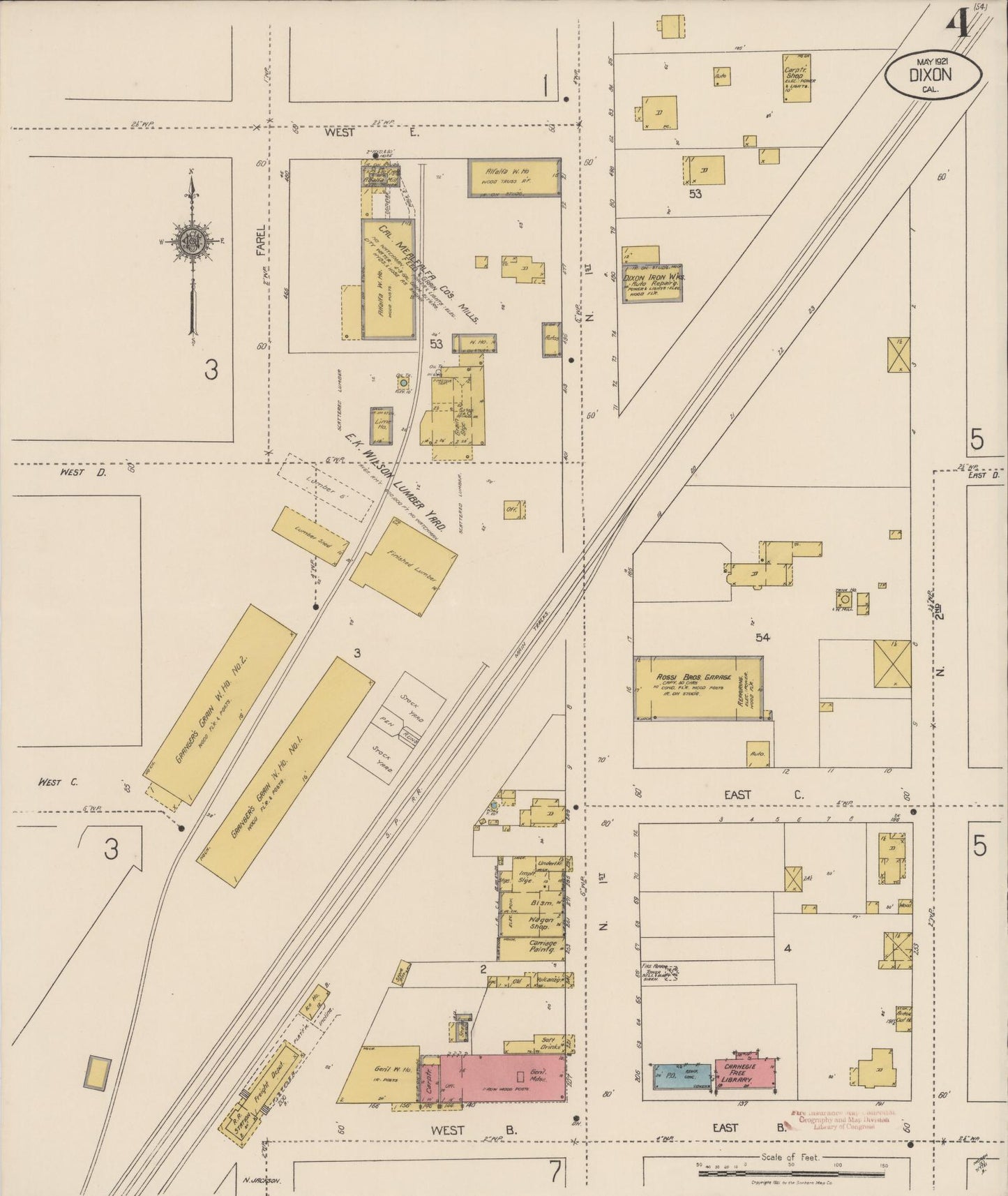 Sanborn Fire Insurance Map from Dixon, Solano County, California (1921), Sheet #0004 - Historic Sanborn Fire Insurance Map Print, vintage old map wall art, antique decor, genealogy gift, California California map