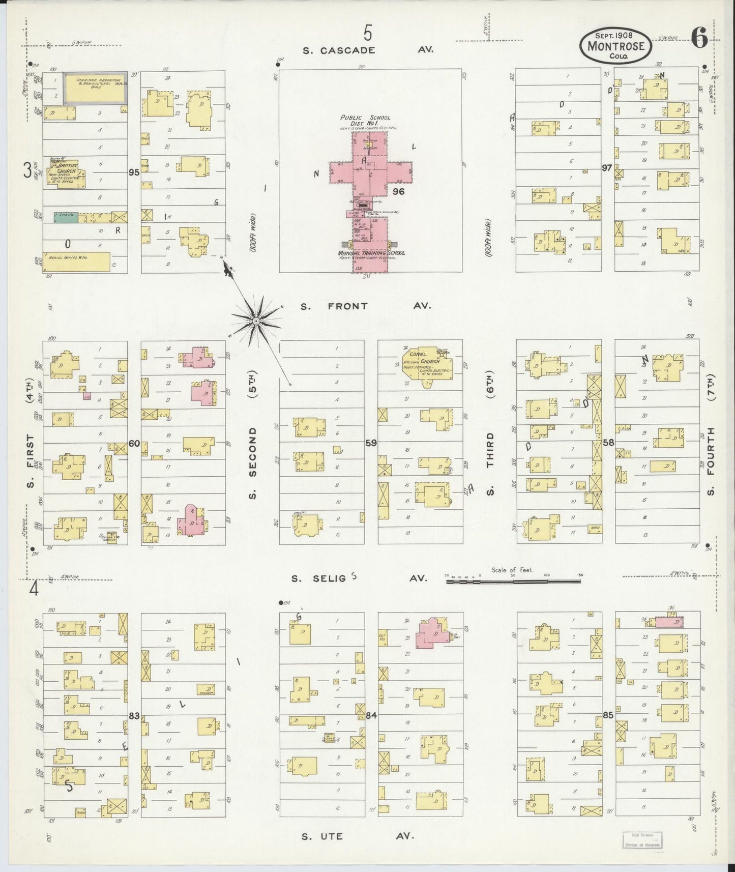 Sanborn Fire Insurance Map from Montrose, Montrose County, Colorado (1908), Sheet #0006 - Complete Map Set gallery image, historic Sanborn map, vintage wall art, Colorado Colorado
