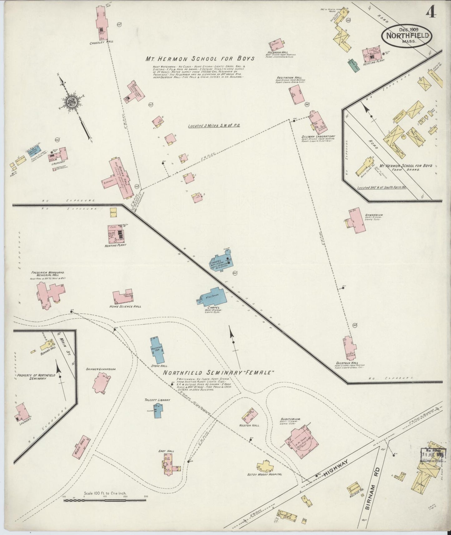 Sanborn Fire Insurance Map from Northfield, Franklin County, Massachusetts (1909), Sheet #0004 - Historic Sanborn Fire Insurance Map Print, vintage old map wall art, antique decor, genealogy gift, Massachusetts Massachusetts map