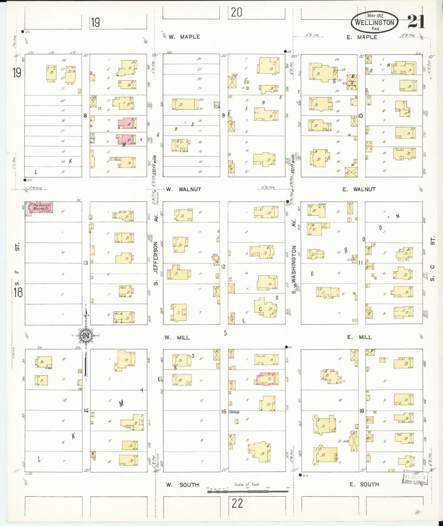 Sanborn Fire Insurance Map from Wellington, Sumner County, Kansas (1912), Sheet #0021 - Historic Sanborn Fire Insurance Map Print, vintage old map wall art, antique decor, genealogy gift, Kansas Kansas map