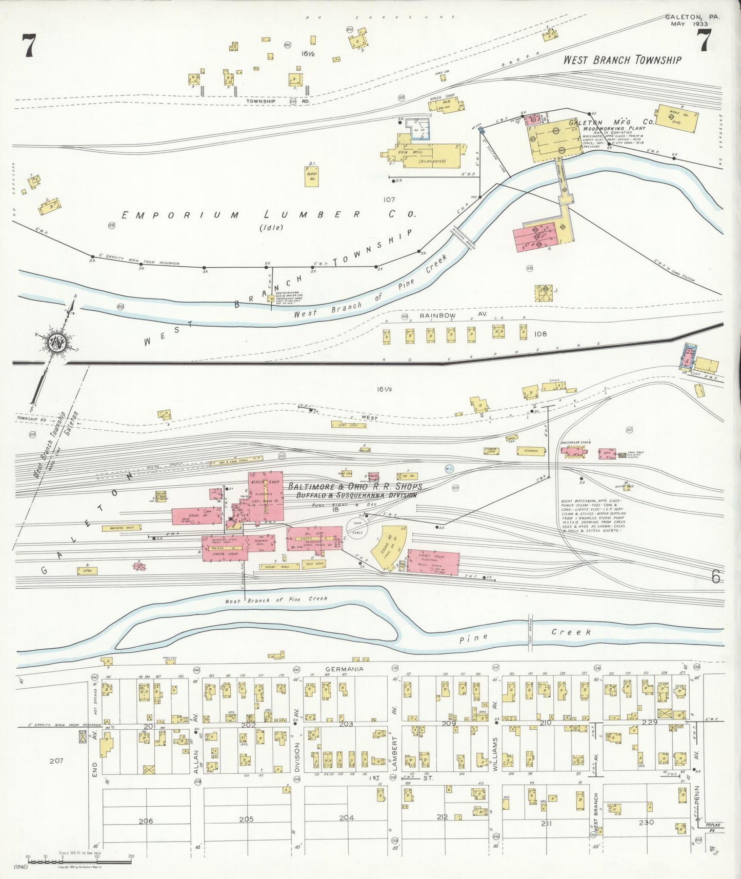 Sanborn Fire Insurance Map from Galeton, Potter County, Pennsylvania (1933), Sheet #0007 - Historic Sanborn Fire Insurance Map Print, vintage old map wall art, antique decor, genealogy gift, Pennsylvania Pennsylvania map