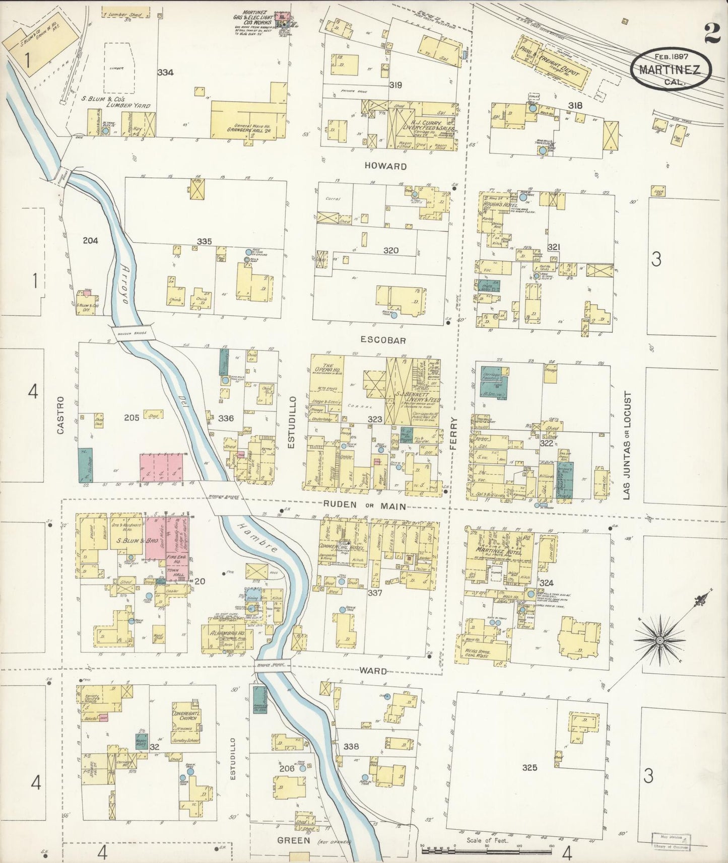 Sanborn Fire Insurance Map from Martinez, Contra Costa County, California (1897), Sheet #0002 - Historic Sanborn Fire Insurance Map Print, vintage old map wall art, antique decor, genealogy gift, California California map