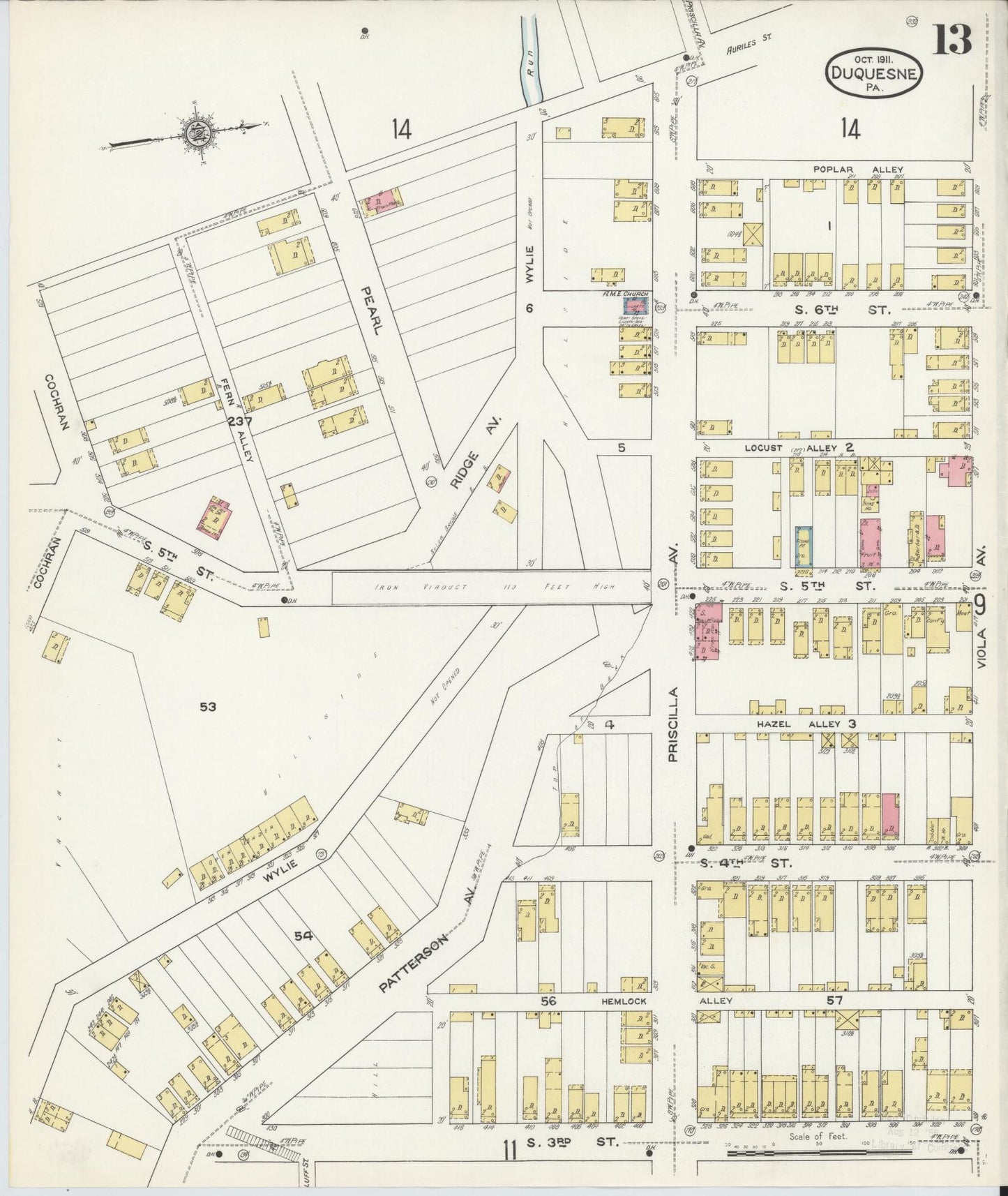 Sanborn Fire Insurance Map from Duquesne, Allegheny County, Pennsylvania (1911), Sheet #0013 - Historic Sanborn Fire Insurance Map Print, vintage old map wall art, antique decor, genealogy gift, Pennsylvania Pennsylvania map