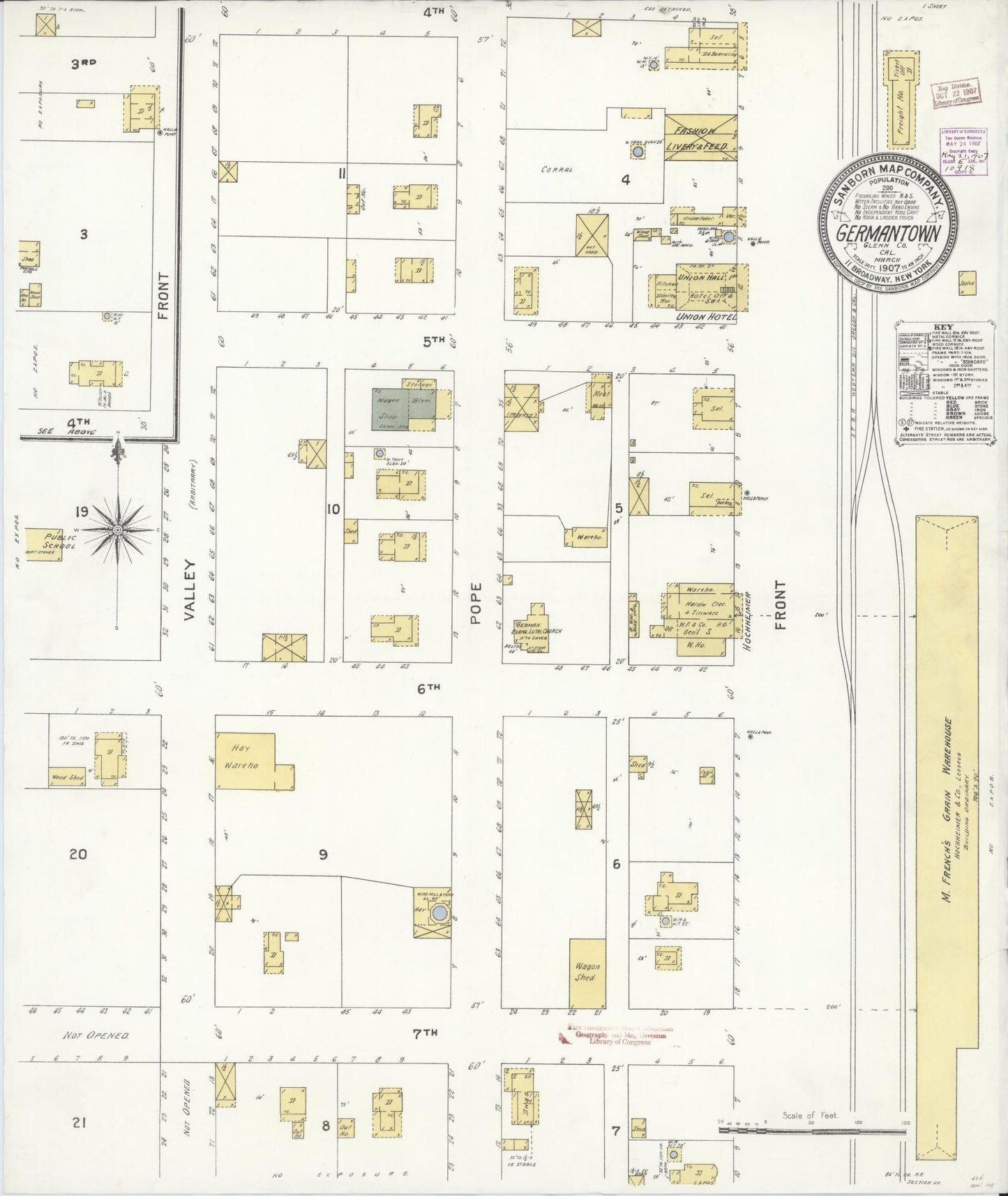 Sanborn Fire Insurance Map from Germantown, Glenn County, California (1907), Sheet #0001 - Historic Sanborn Fire Insurance Map Print, vintage old map wall art, antique decor, genealogy gift, California California map