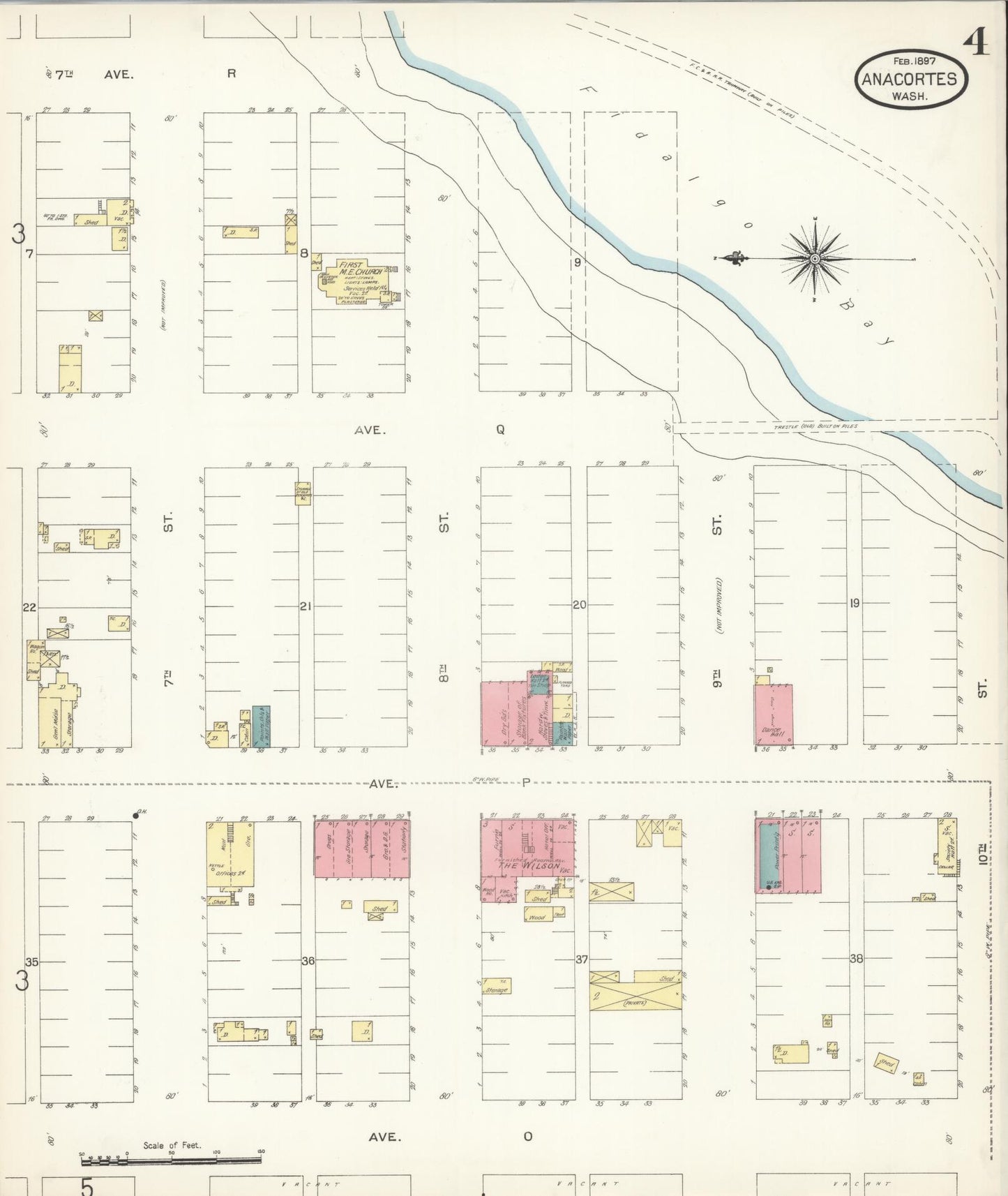 Sanborn Fire Insurance Map from Anacortes, Skagit County, Washington (1897), Sheet #0004 - Historic Sanborn Fire Insurance Map Print, vintage old map wall art, antique decor, genealogy gift, Washington Washington map
