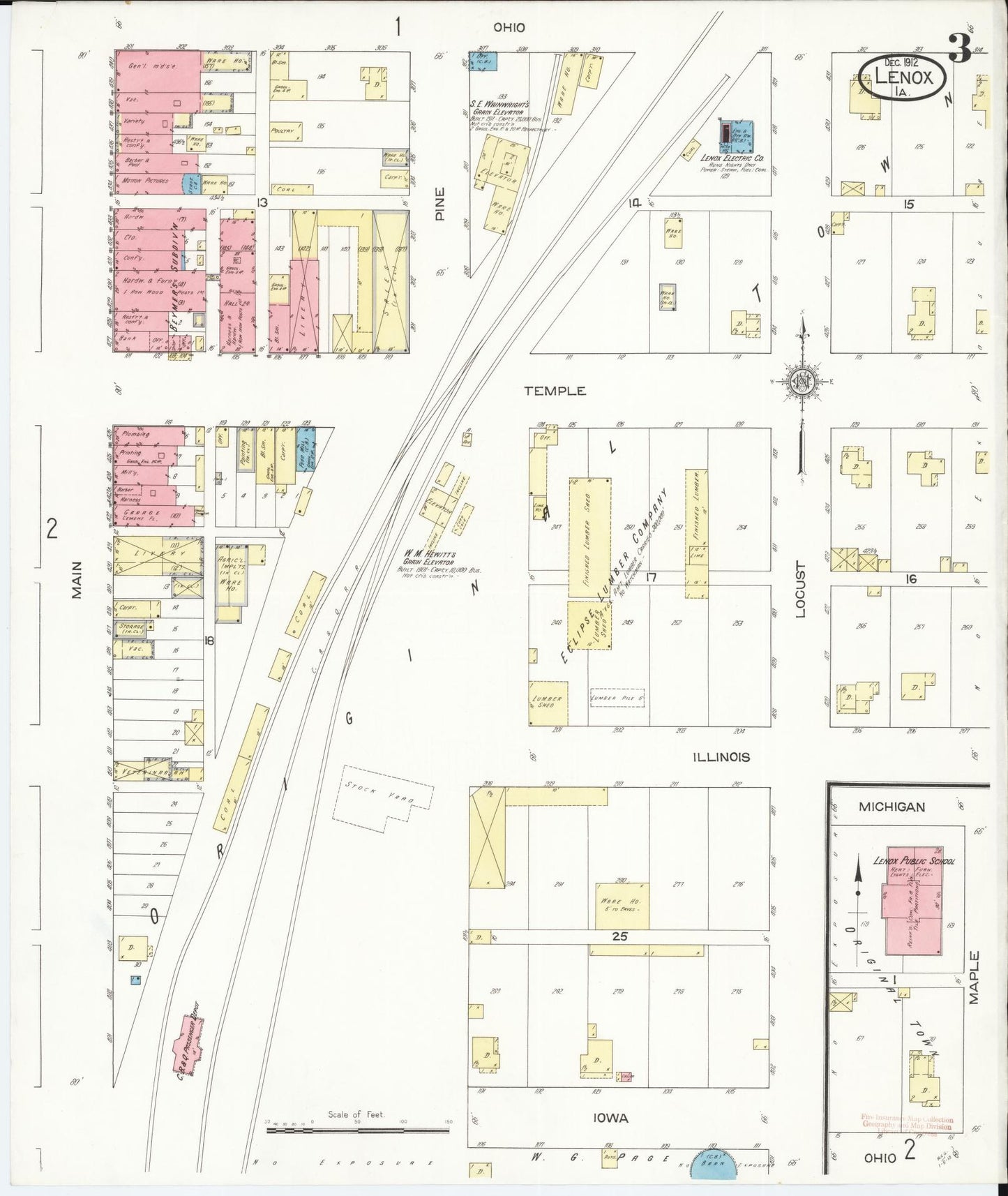Sanborn Fire Insurance Map from Lenox, Taylor County, Iowa (1912), Sheet #0003 - Historic Sanborn Fire Insurance Map Print, vintage old map wall art