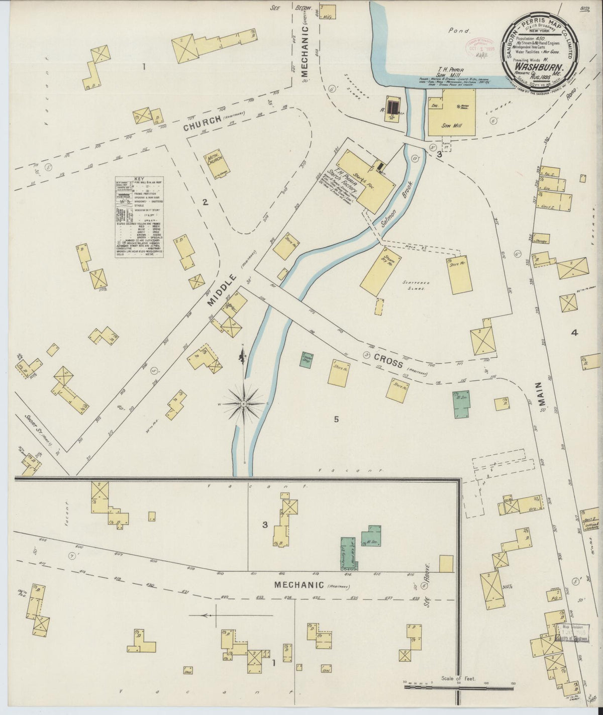 Sanborn Fire Insurance Map from Washburn, Aroostook County, Maine (1895), Sheet #0001 - Historic Sanborn Fire Insurance Map Print, vintage old map wall art, antique decor, genealogy gift, Maine Maine map