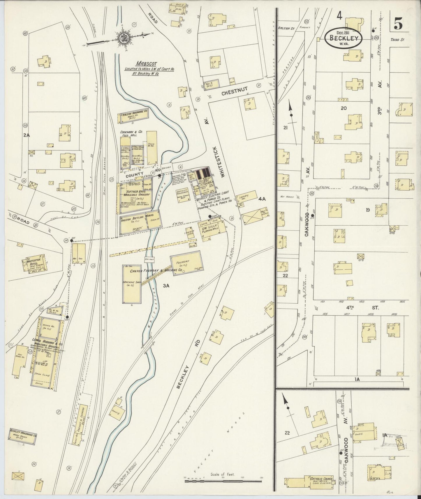 Sanborn Fire Insurance Map from Beckley, Raleigh County, West Virginia (1911), Sheet #0005 - Complete Map Set gallery image, historic Sanborn map, vintage wall art, West Virginia West Virginia