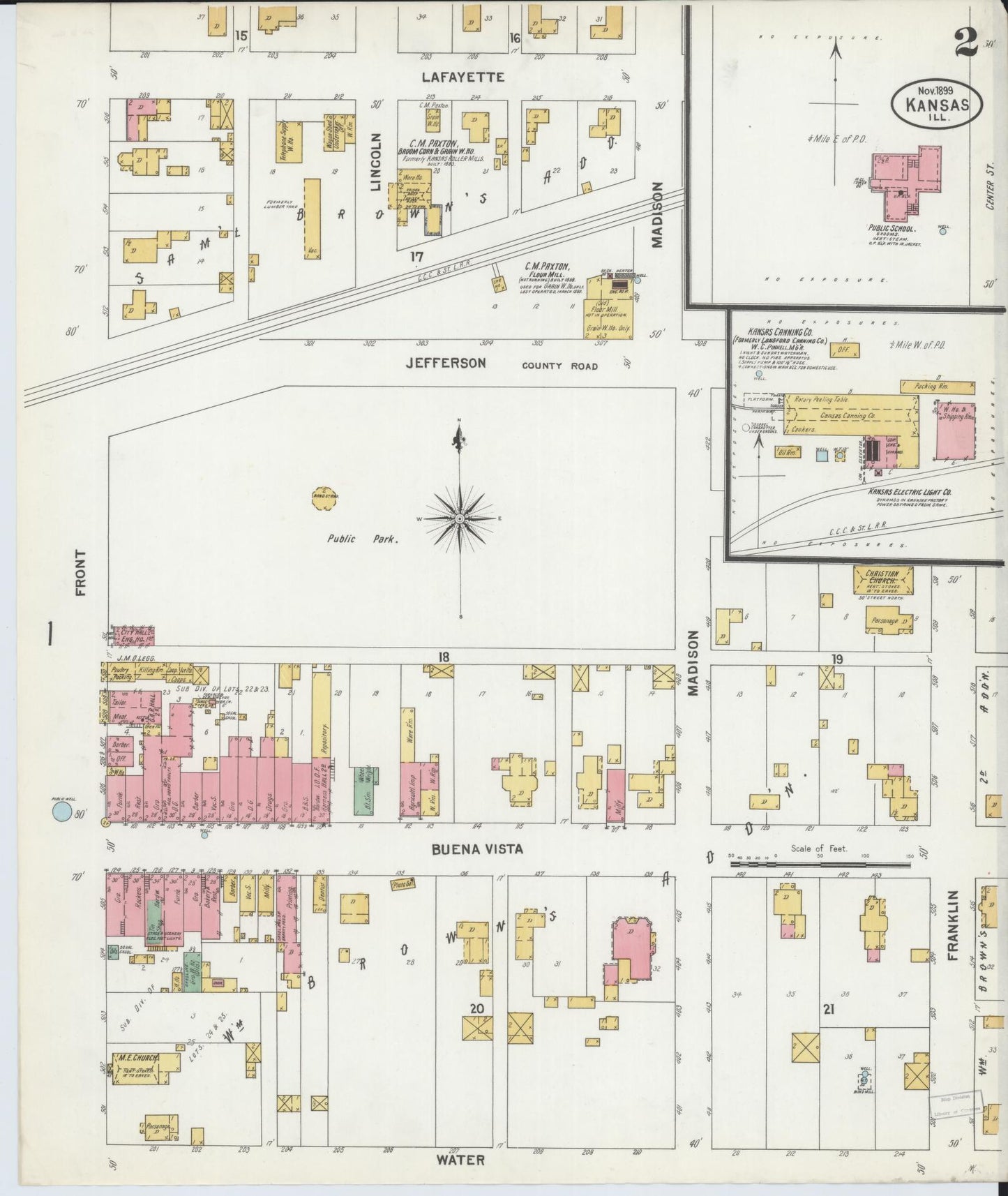 Sanborn Fire Insurance Map from Kansas, Edgar County, Illinois (1899), Sheet #0002 - Historic Sanborn Fire Insurance Map Print, vintage old map wall art, antique decor, genealogy gift, Kansas Kansas map