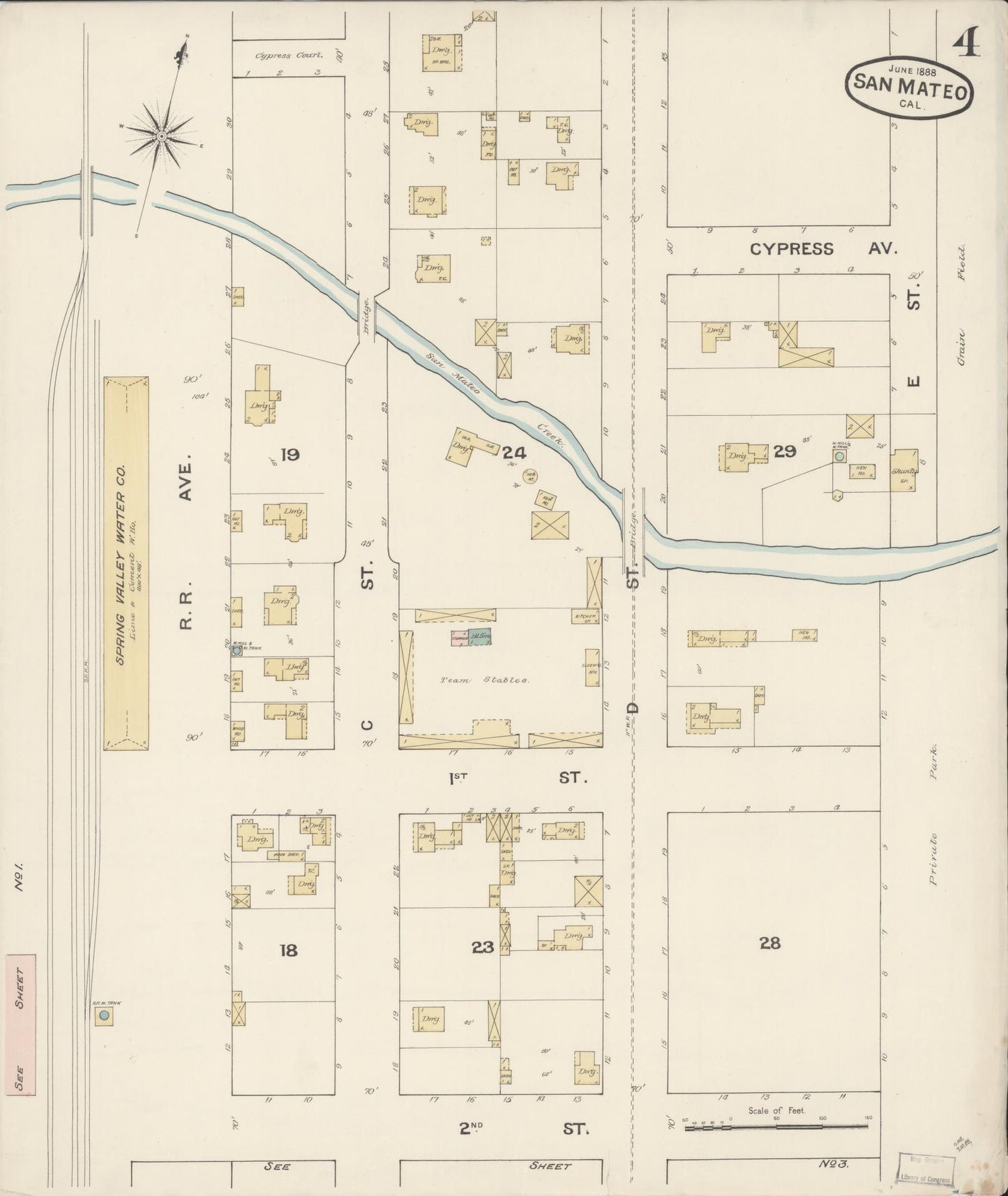 Sanborn Fire Insurance Map from San Mateo, San Mateo County, California (1888), Sheet #0004 - Complete Map Set gallery image, historic Sanborn map, vintage wall art, California California
