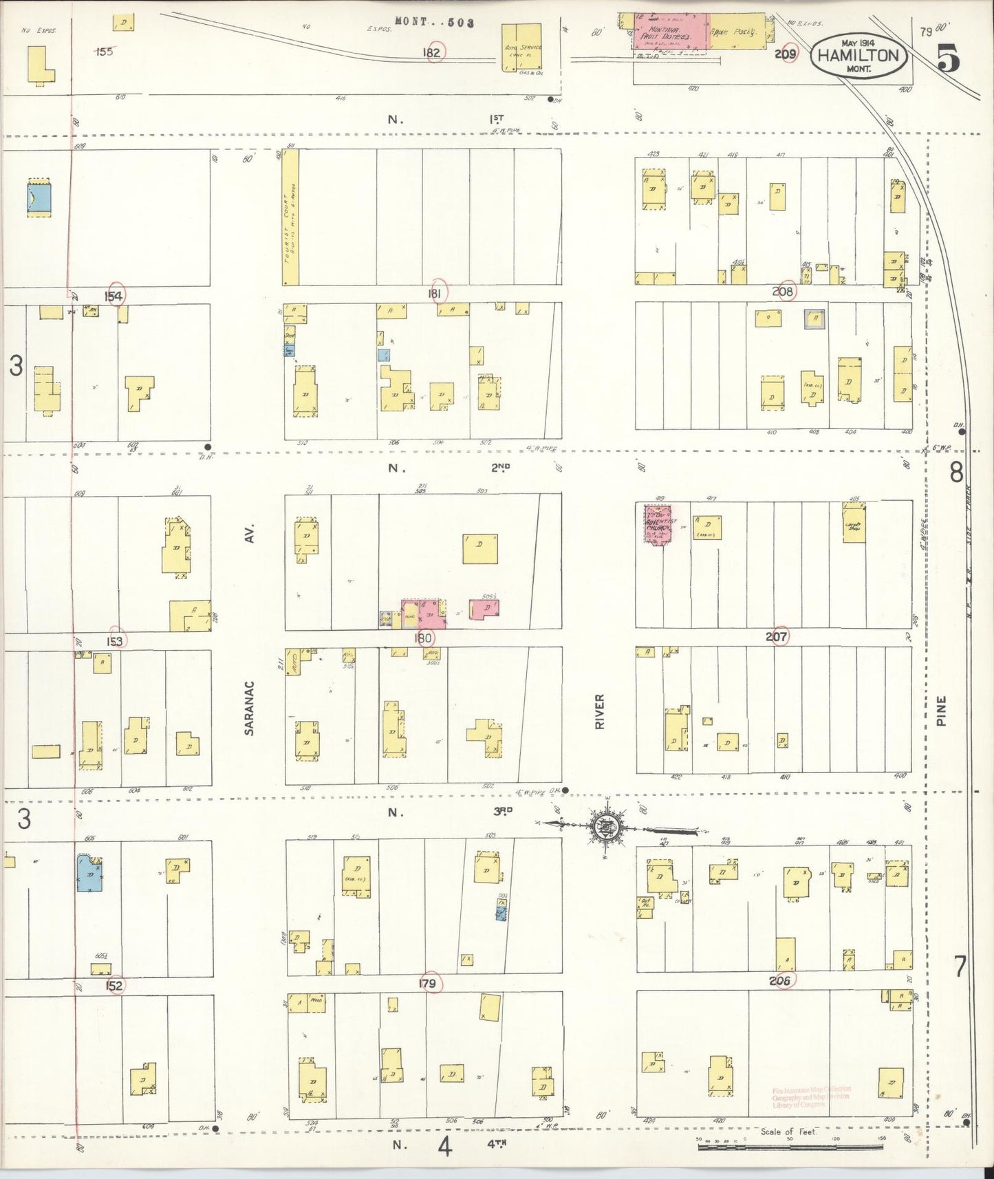 Sanborn Fire Insurance Map from Hamilton, Ravalli County, Montana (1944), Sheet #0005 - Historic Sanborn Fire Insurance Map Print, vintage old map wall art, antique decor, genealogy gift, Montana Montana map