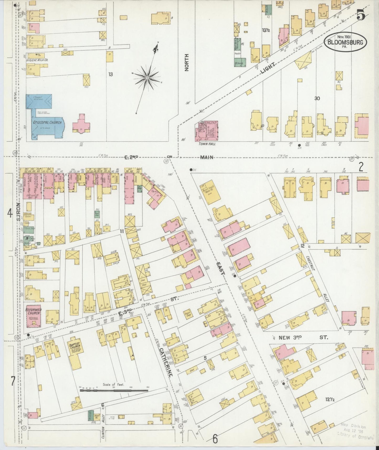 Sanborn Fire Insurance Map from Bloomsburg, Columbia County, Pennsylvania (1901), Sheet #0005 - Historic Sanborn Fire Insurance Map Print, vintage old map wall art, antique decor, genealogy gift, Pennsylvania Pennsylvania map