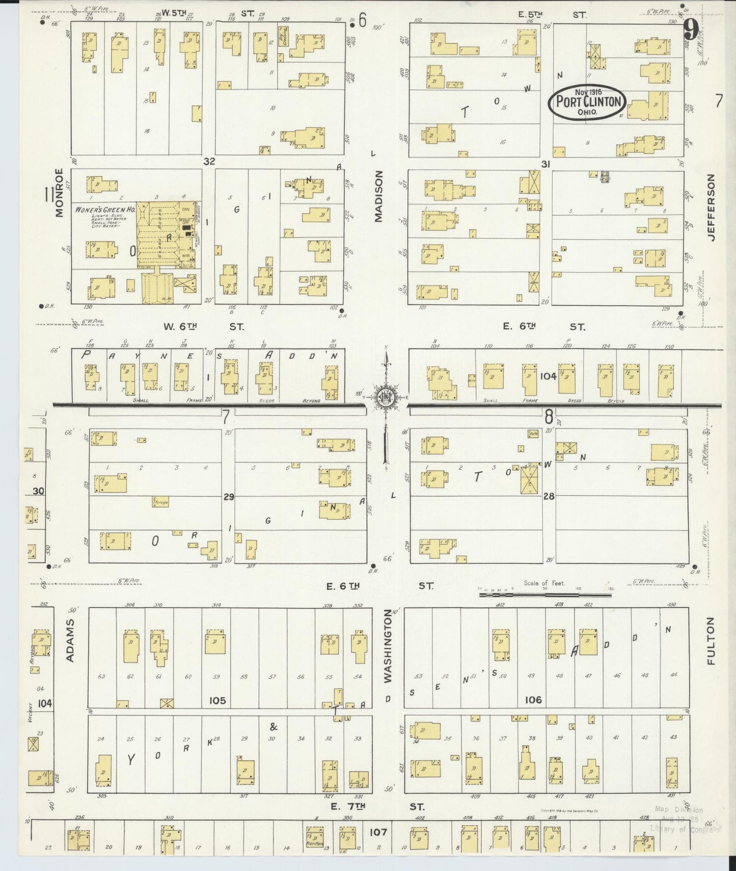 Sanborn Fire Insurance Map from Port Clinton, Ottawa County, Ohio (1916), Sheet #0009 - Historic Sanborn Fire Insurance Map Print, vintage old map wall art, antique decor, genealogy gift, Ohio Ohio map