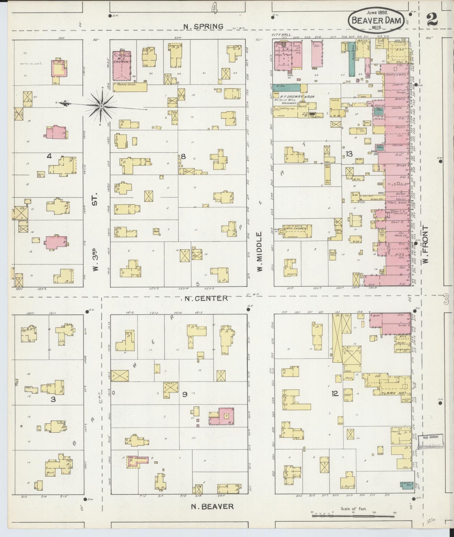 Sanborn Fire Insurance Map from Beaver Dam, Dodge County, Wisconsin (1892), Sheet #0002 - Historic Sanborn Fire Insurance Map Print, vintage old map wall art, antique decor, genealogy gift, Wisconsin Wisconsin map
