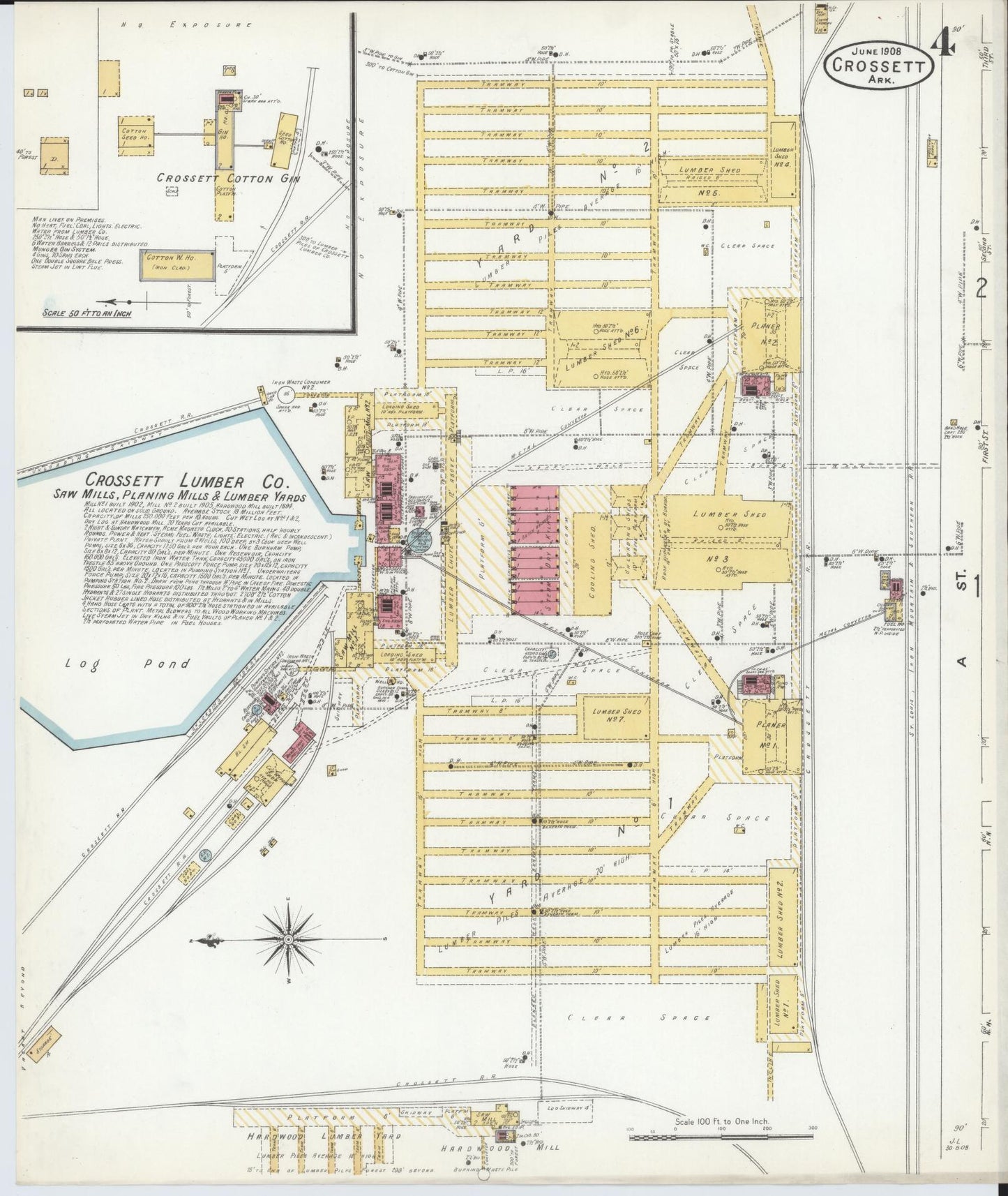 Sanborn Fire Insurance Map from Crossett, Ashley County, Arkansas (1908), Sheet #0004 - Complete Map Set gallery image, historic Sanborn map, vintage wall art, Arkansas Arkansas