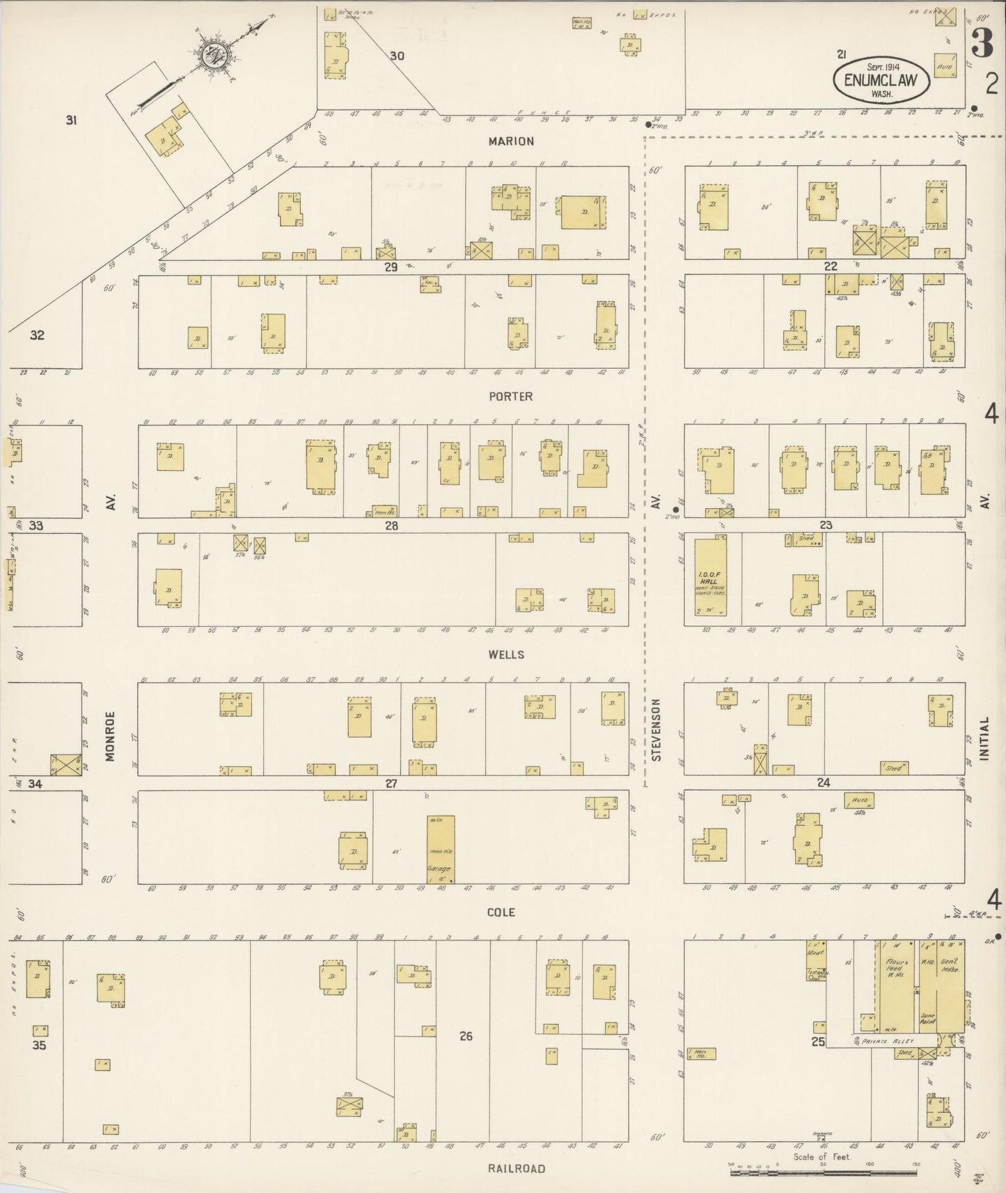 Sanborn Fire Insurance Map from Enumclaw, King County, Washington (1914), Sheet #0003 - Historic Sanborn Fire Insurance Map Print, vintage old map wall art, antique decor, genealogy gift, Washington Washington map