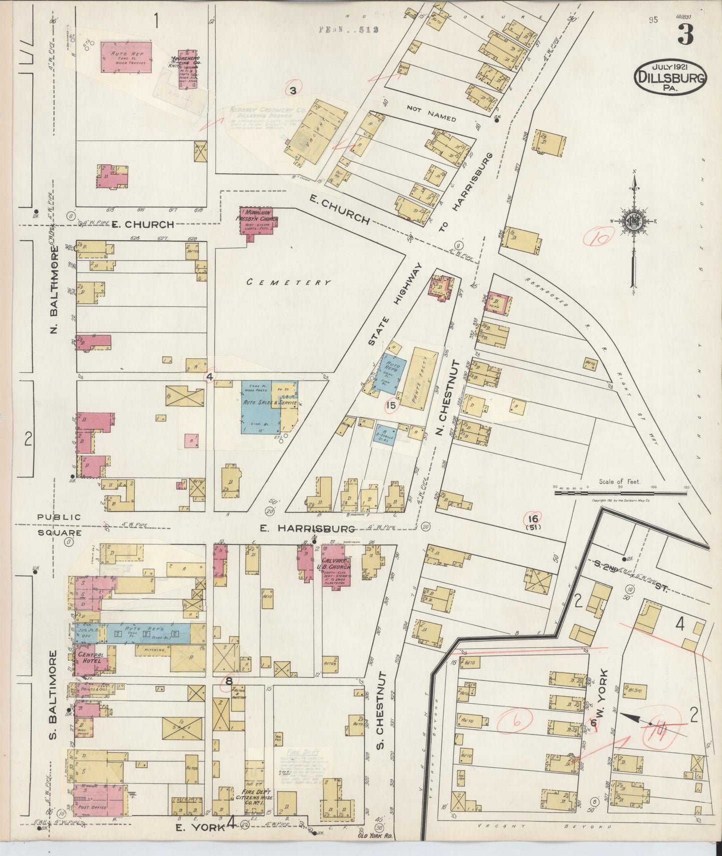 Sanborn Fire Insurance Map from Dillsburg, York County, Pennsylvania (1934), Sheet #0003 - Historic Sanborn Fire Insurance Map Print, vintage old map wall art, antique decor, genealogy gift, Pennsylvania Pennsylvania map