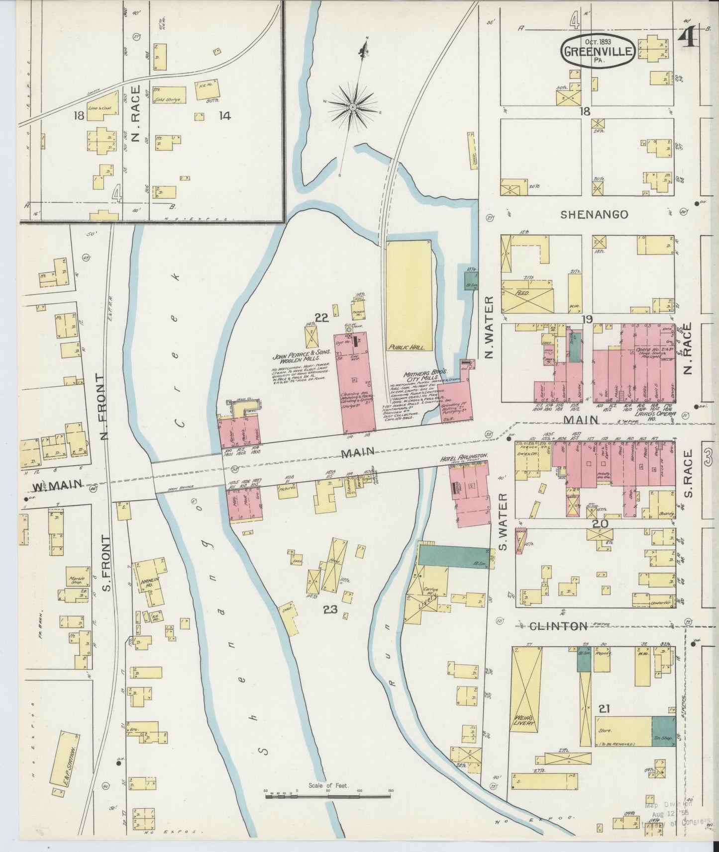 Sanborn Fire Insurance Map from Greenville, Mercer County, Pennsylvania (1893), Sheet #0004 - Historic Sanborn Fire Insurance Map Print, vintage old map wall art, antique decor, genealogy gift, Pennsylvania Pennsylvania map