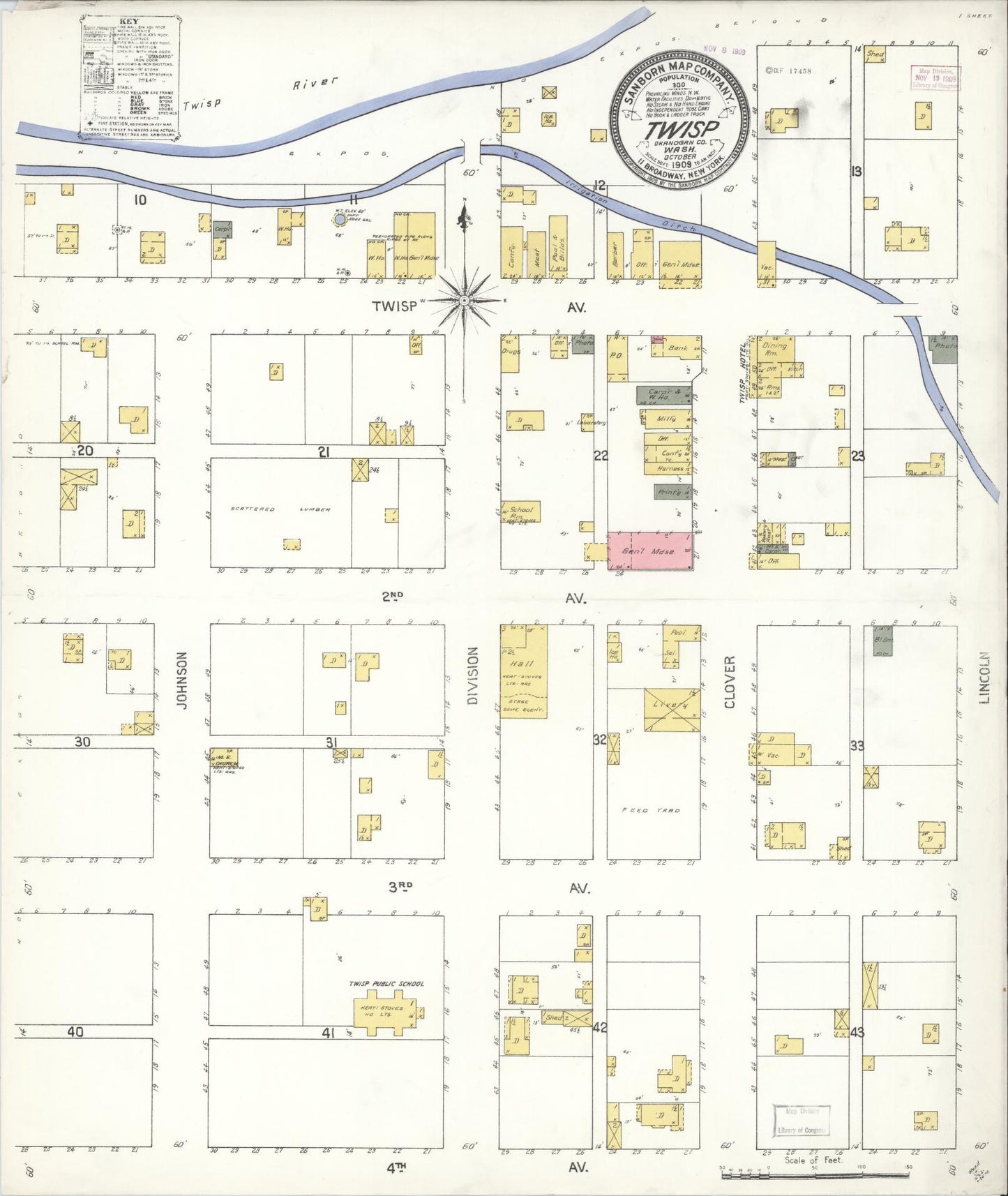 Sanborn Fire Insurance Map from Twisp, Okanogan County, Washington (1909), Sheet #0001 - Historic Sanborn Fire Insurance Map Print, vintage old map wall art, antique decor, genealogy gift, Washington Washington map