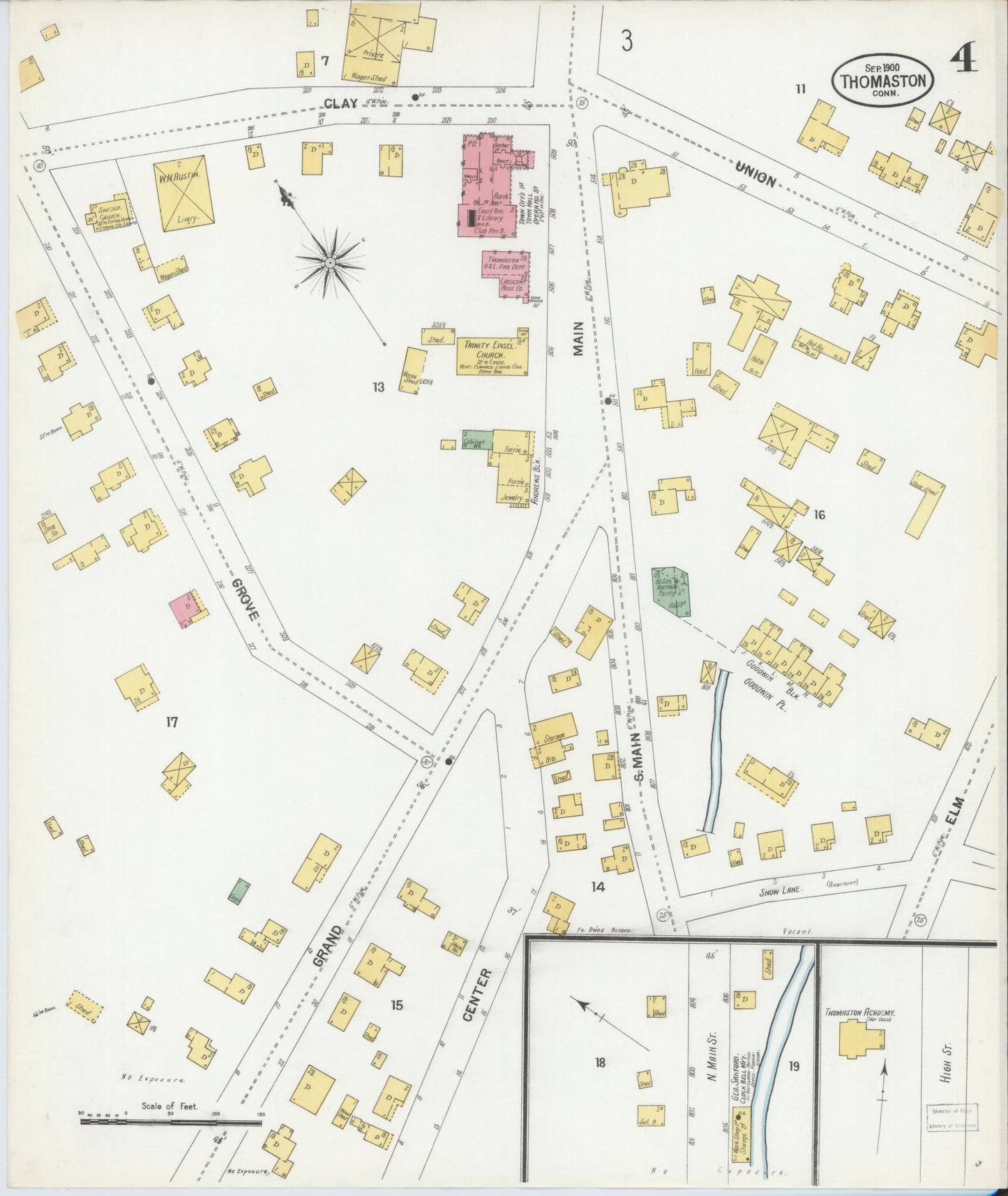 Sanborn Fire Insurance Map from Thomaston, Litchfield County, Connecticut (1900), Sheet #0004 - Complete Map Set gallery image, historic Sanborn map, vintage wall art, Connecticut Connecticut