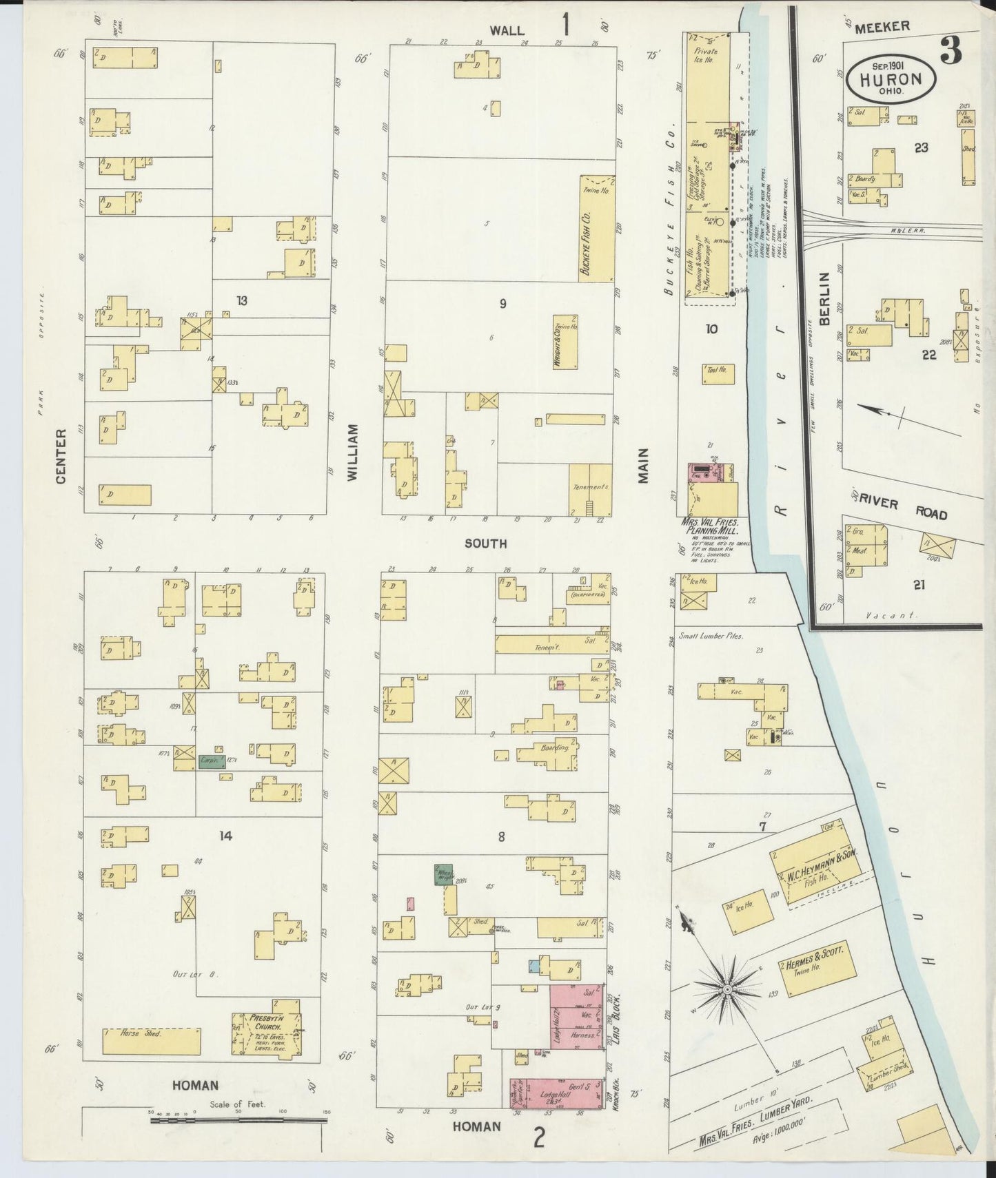 Sanborn Fire Insurance Map from Huron, Erie County, Ohio (1901), Sheet #0003 - Complete Map Set gallery image, historic Sanborn map, vintage wall art, Ohio Ohio