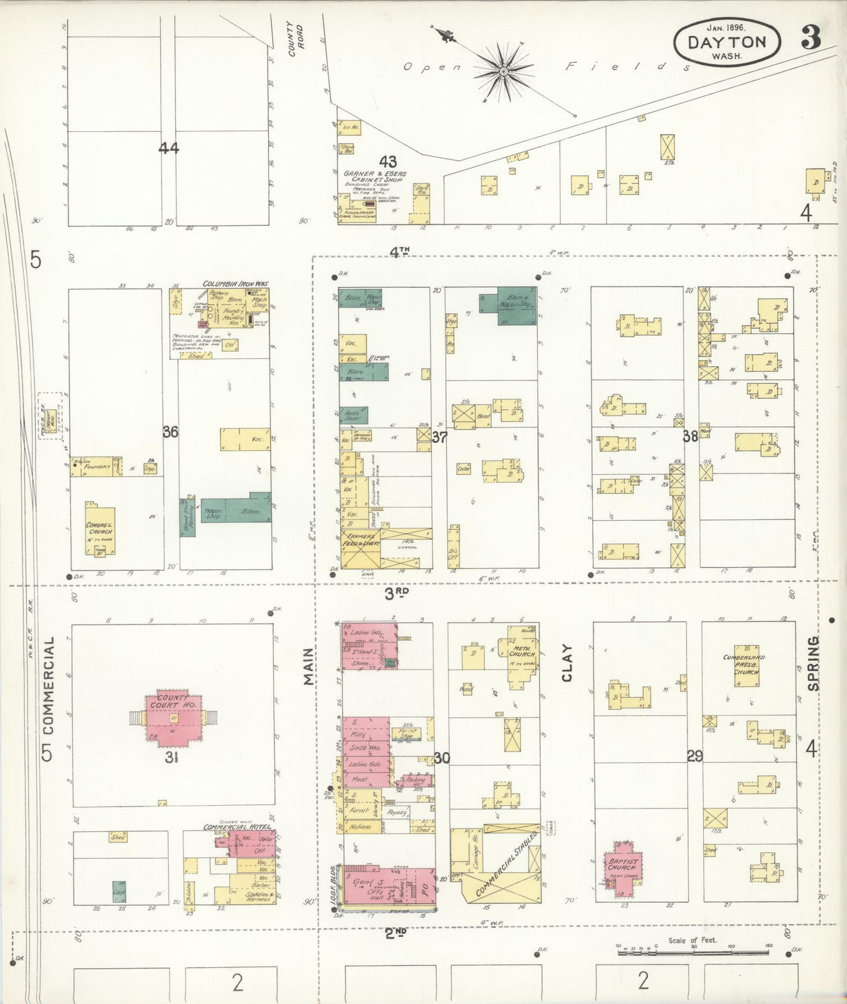 Sanborn Fire Insurance Map from Dayton, Columbia County, Washington (1896), Sheet #0003 - Historic Sanborn Fire Insurance Map Print, vintage old map wall art, antique decor, genealogy gift, Washington Washington map