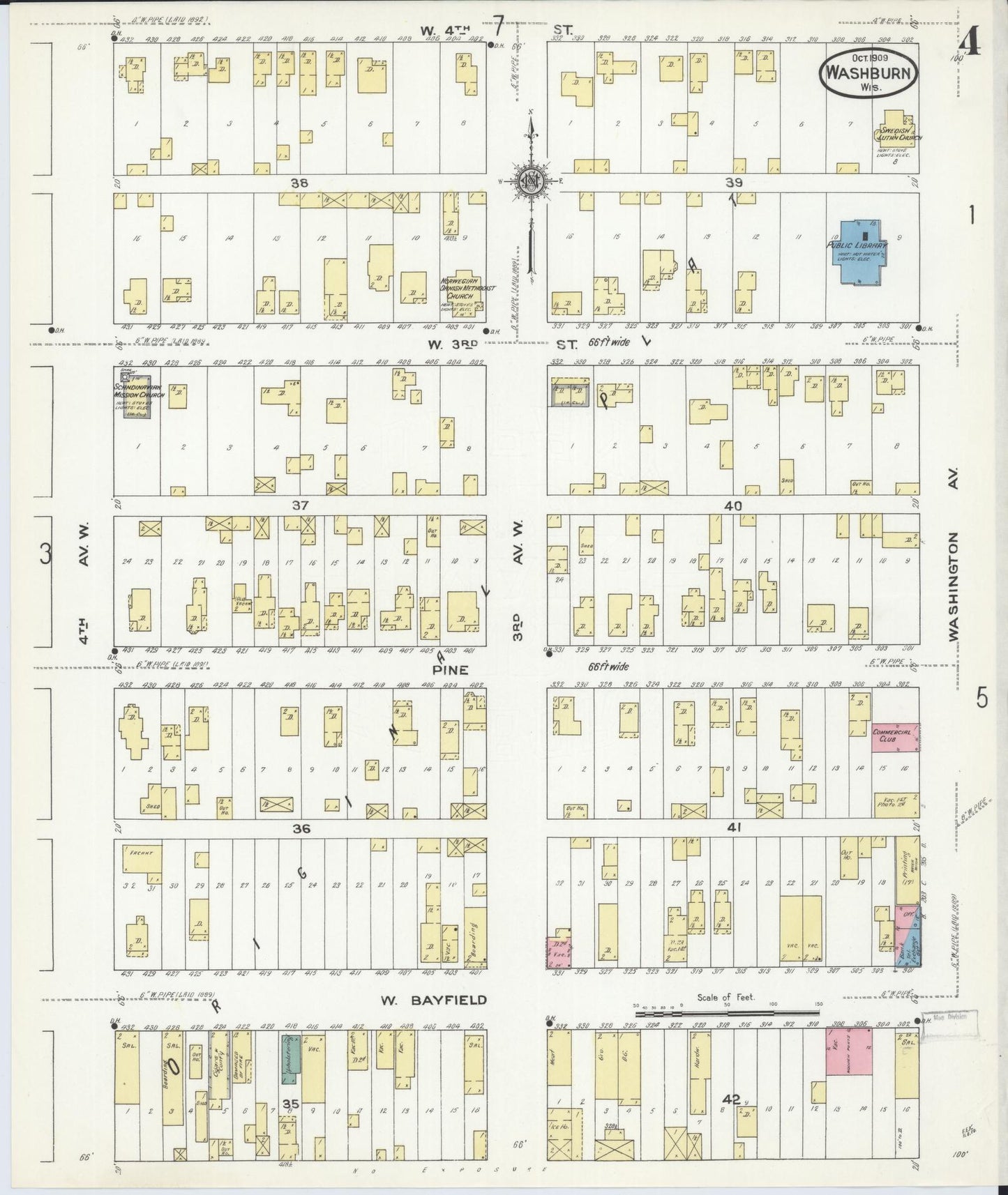 Sanborn Fire Insurance Map from Washburn, Bayfield County, Wisconsin (1909), Sheet #0004 - Historic Sanborn Fire Insurance Map Print, vintage old map wall art, antique decor, genealogy gift, Wisconsin Wisconsin map