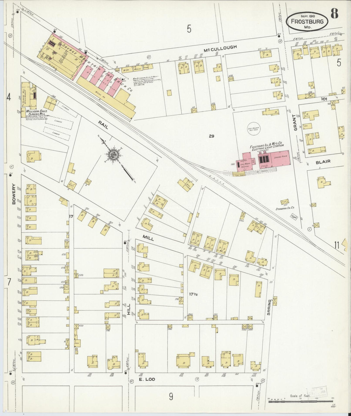 Sanborn Fire Insurance Map from Frostburg, Allegany County, Maryland (1910), Sheet #0008 - Historic Sanborn Fire Insurance Map Print, vintage old map wall art, antique decor, genealogy gift, Maryland Maryland map