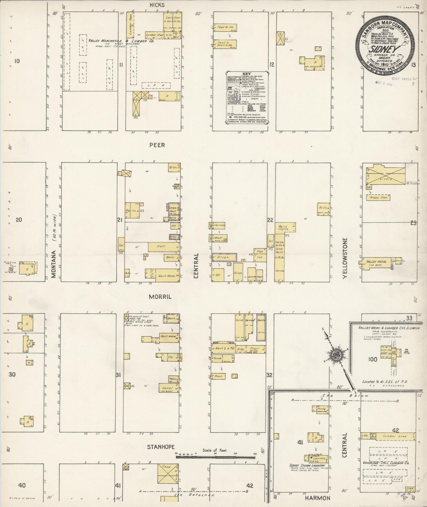Sanborn Fire Insurance Map from Sidney, Richland County, Montana (1910), Sheet #0001 - Historic Sanborn Fire Insurance Map Print, vintage old map wall art, antique decor, genealogy gift, Montana Montana map