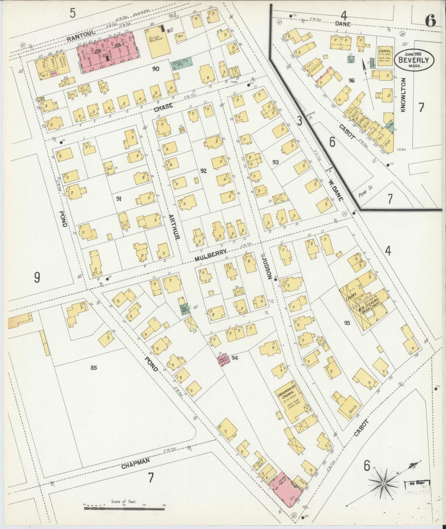 Sanborn Fire Insurance Map from Beverly, Essex County, Massachusetts (1901), Sheet #0006 - Historic Sanborn Fire Insurance Map Print, vintage old map wall art, antique decor, genealogy gift, Massachusetts Massachusetts map