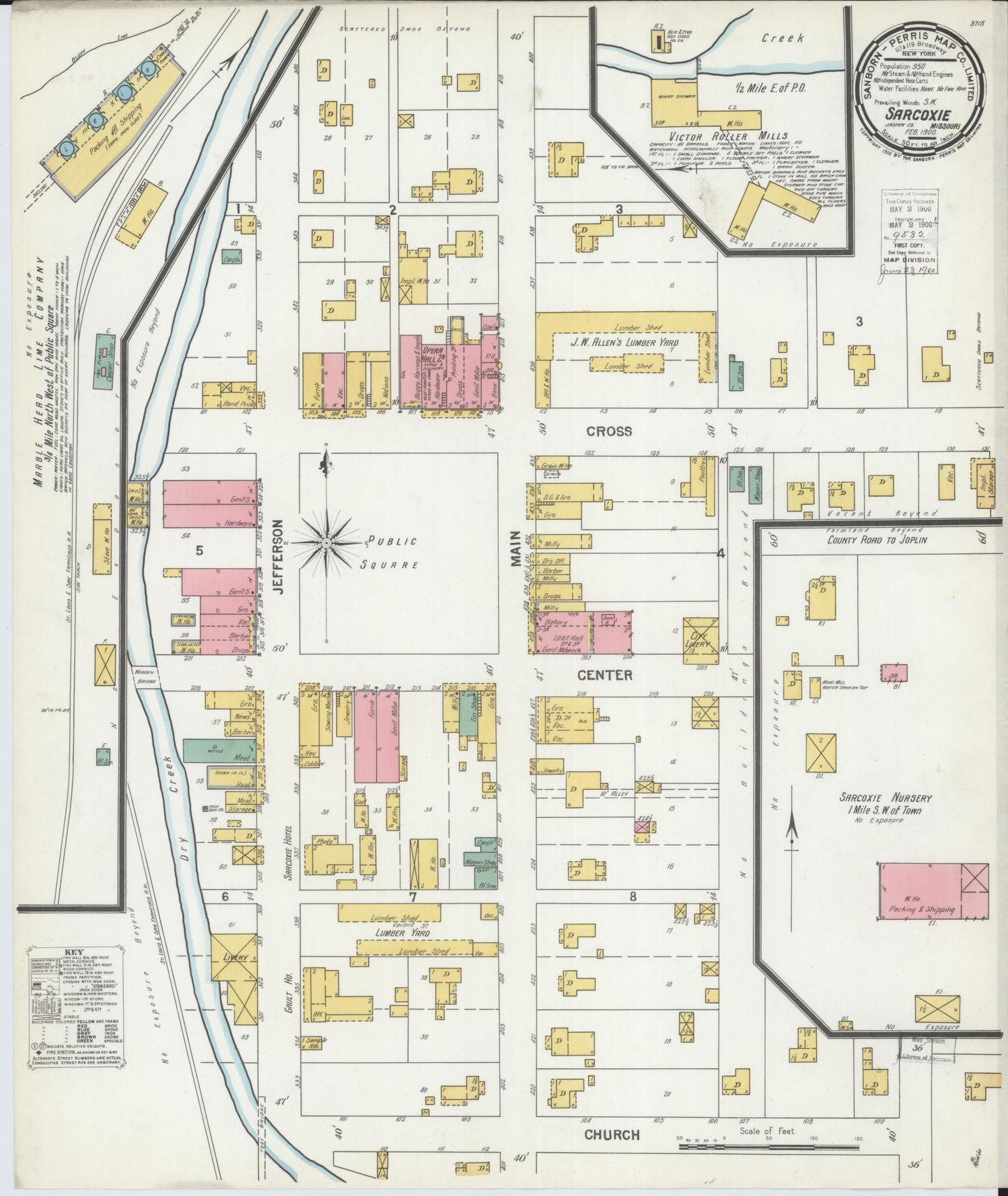 Sanborn Fire Insurance Map from Sarcoxie, Jasper County, Missouri (1900), Sheet #0001 - Historic Sanborn Fire Insurance Map Print, vintage old map wall art, antique decor, genealogy gift, Missouri Missouri map