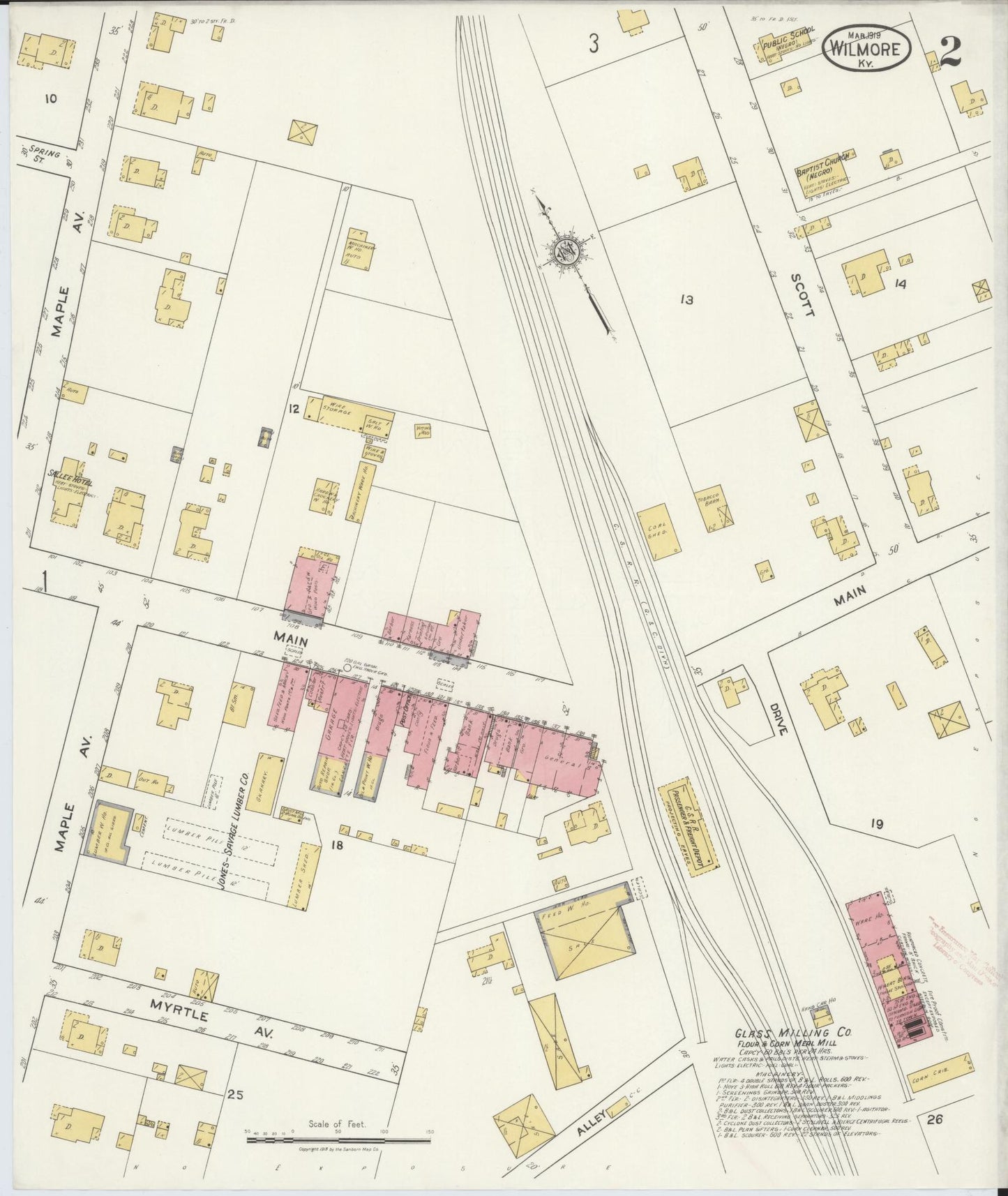Sanborn Fire Insurance Map from Wilmore, Jessamine County, Kentucky (1919), Sheet #0002 - Historic Sanborn Fire Insurance Map Print, vintage old map wall art, antique decor, genealogy gift, Kentucky Kentucky map