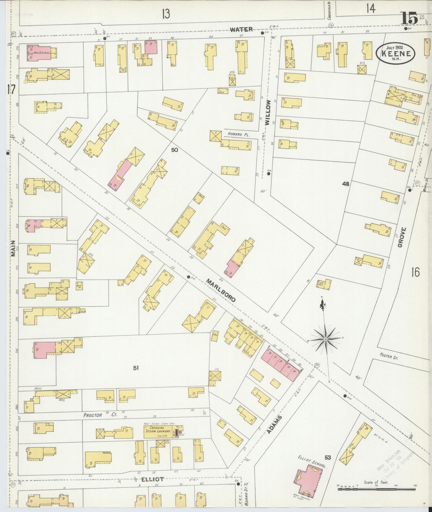 Sanborn Fire Insurance Map from Keene, Cheshire County, New Hampshire (1902), Sheet #0015 - Historic Sanborn Fire Insurance Map Print, vintage old map wall art, antique decor, genealogy gift, New Hampshire New Hampshire map