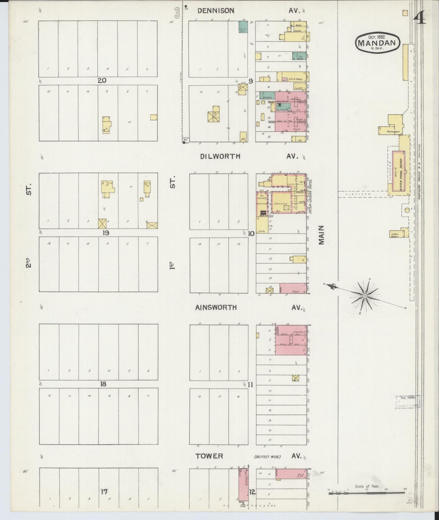 Sanborn Fire Insurance Map from Mandan, Morton County, North Dakota (1892), Sheet #0004 - Complete Map Set gallery image, historic Sanborn map, vintage wall art, North Dakota North Dakota