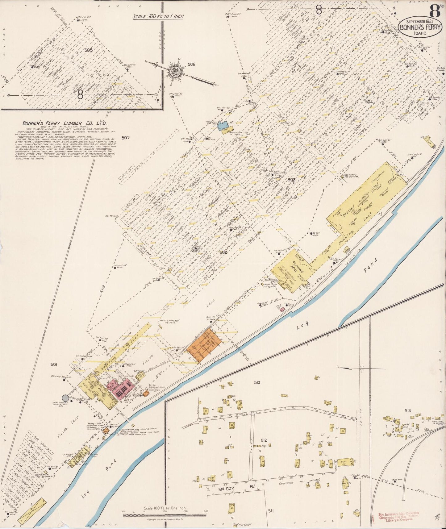 Sanborn Fire Insurance Map from Bonners Ferry, Boundary County, Idaho (1921), Sheet #0008 - Complete Map Set gallery image, historic Sanborn map, vintage wall art, Idaho Idaho