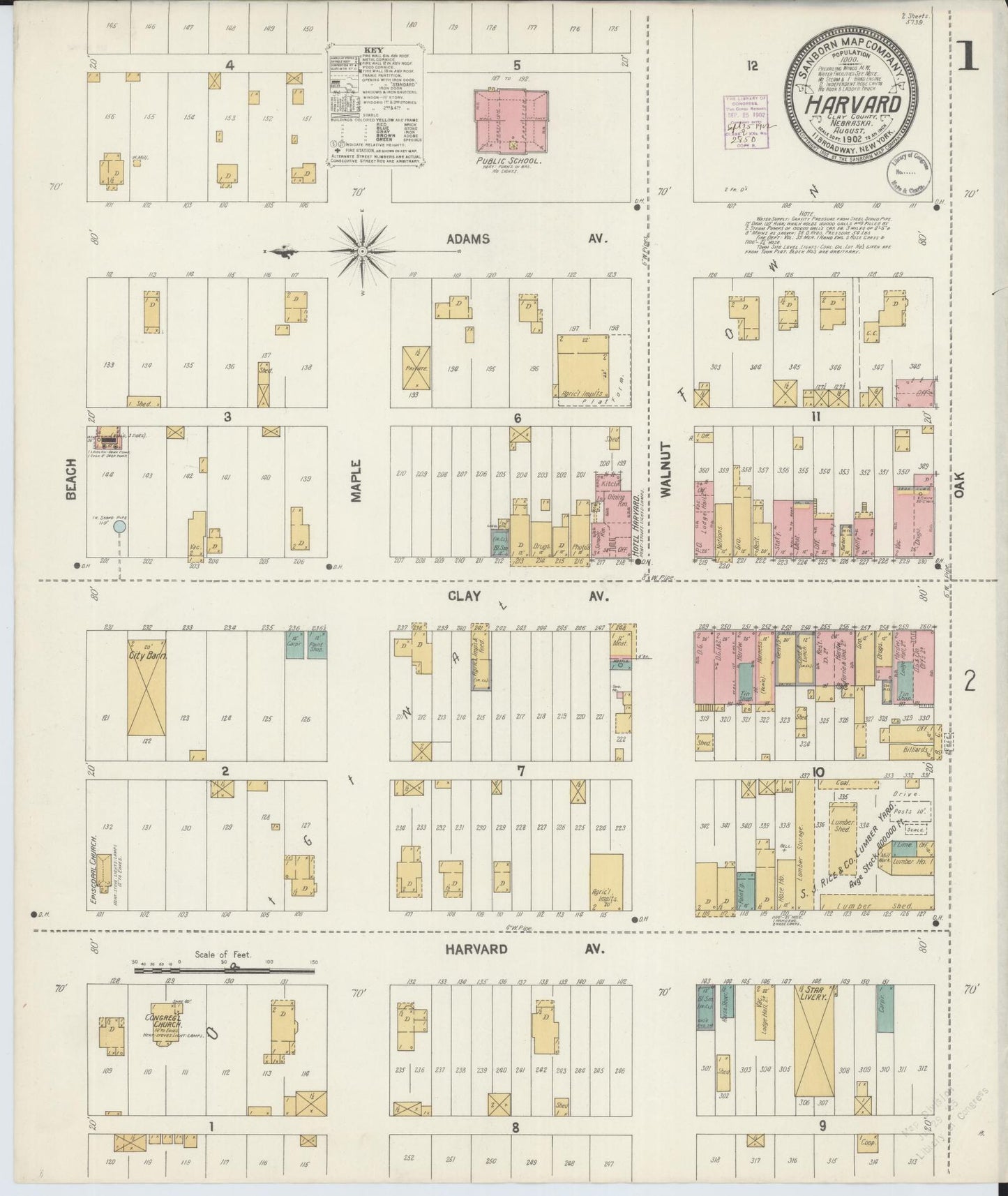Sanborn Fire Insurance Map from Harvard, Clay County, Nebraska (1902), Sheet #0001 - Historic Sanborn Fire Insurance Map Print, vintage old map wall art, antique decor, genealogy gift, Nebraska Nebraska map