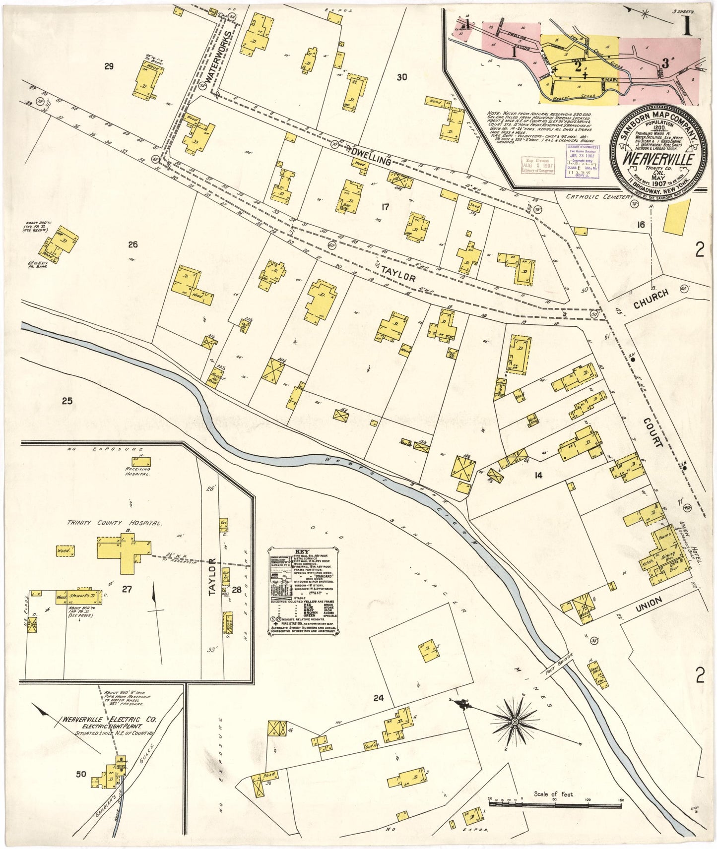 Sanborn Fire Insurance Map from Weaverville, Trinity County, California. (1907) – Historic Sanborn Fire Insurance Map Print