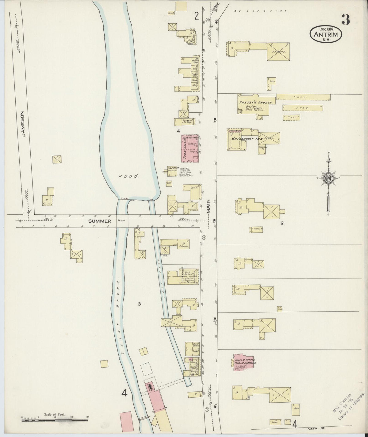 Sanborn Fire Insurance Map from Antrim, Hillsborough County, New Hampshire (1914), Sheet #0003 - Historic Sanborn Fire Insurance Map Print, vintage old map wall art, antique decor, genealogy gift, New Hampshire New Hampshire map