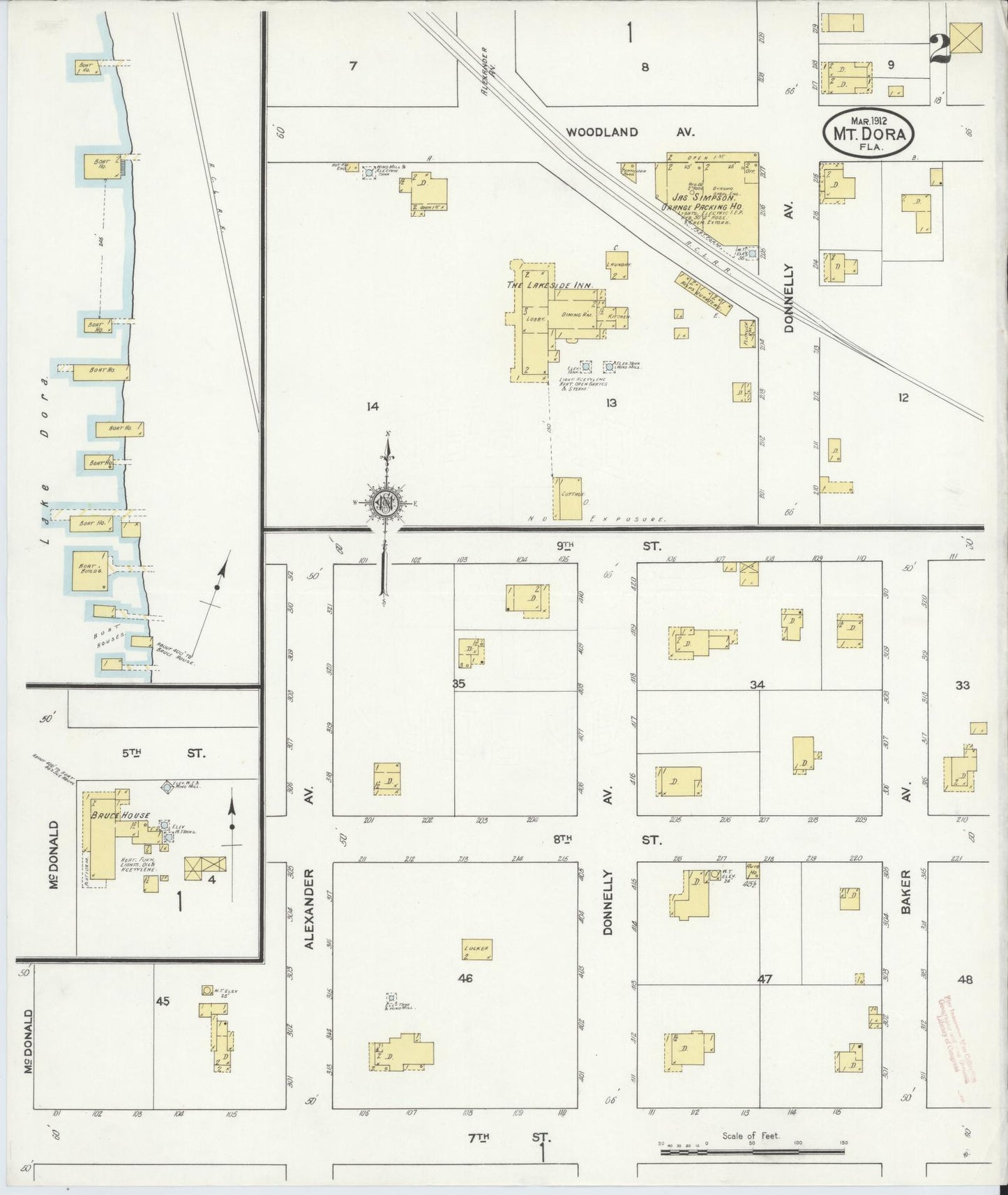 Sanborn Fire Insurance Map from Mount Dora, Lake County, Florida (1912), Sheet #0002 - Historic Sanborn Fire Insurance Map Print, vintage old map wall art, antique decor, genealogy gift, Florida Florida map
