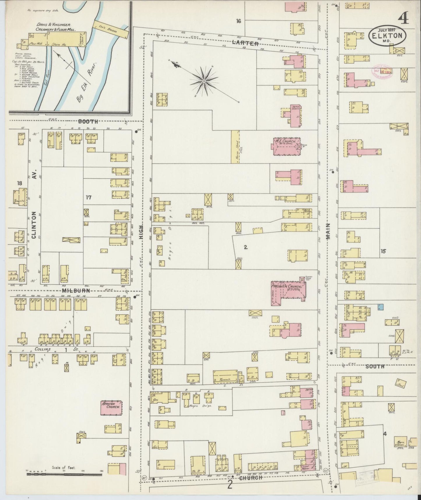 Cecil, Maryland - 1897 - Sanborn Fire Insurance Map, Sheet #0004 - Historic Sanborn Fire Insurance Map Print, Cecil Maryland 1897 0004 vintage old map wall art