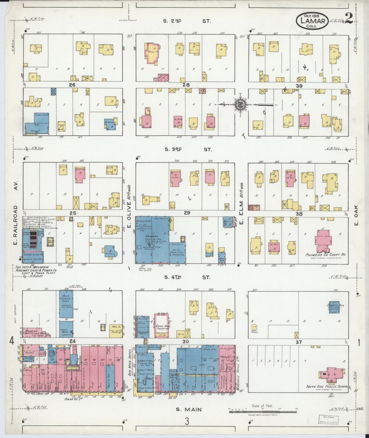 Sanborn Fire Insurance Map from Lamar, Prowers County, Colorado (1919), Sheet #0002 - Historic Sanborn Fire Insurance Map Print, vintage old map wall art, antique decor, genealogy gift, Colorado Colorado map