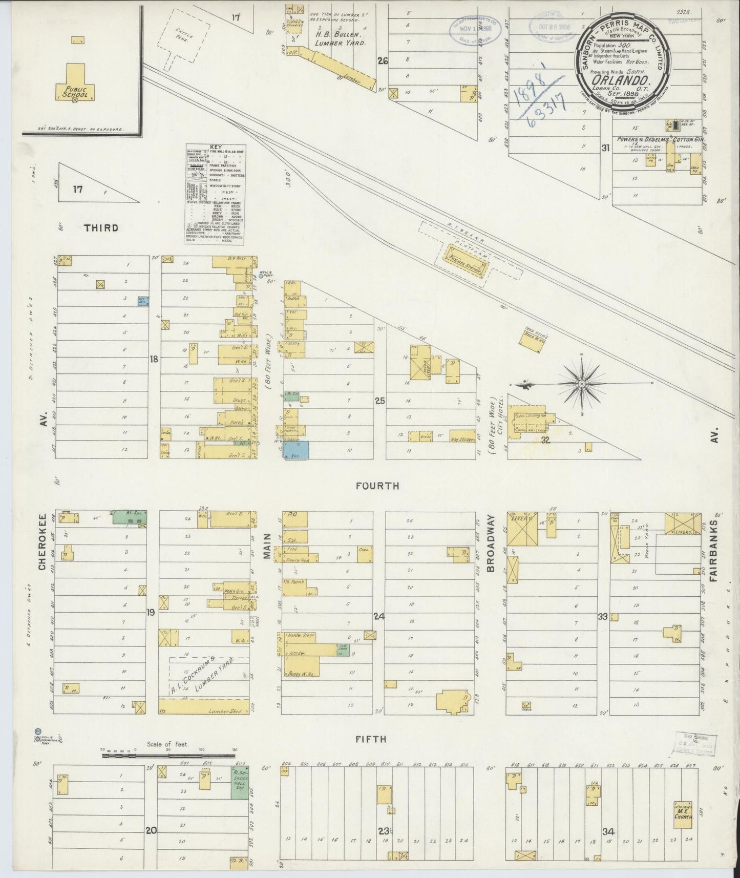 Sanborn Fire Insurance Map from Orlando, Logan County, Oklahoma (1898), Sheet #0001 - Historic Sanborn Fire Insurance Map Print, vintage old map wall art, antique decor, genealogy gift, Oklahoma Oklahoma map