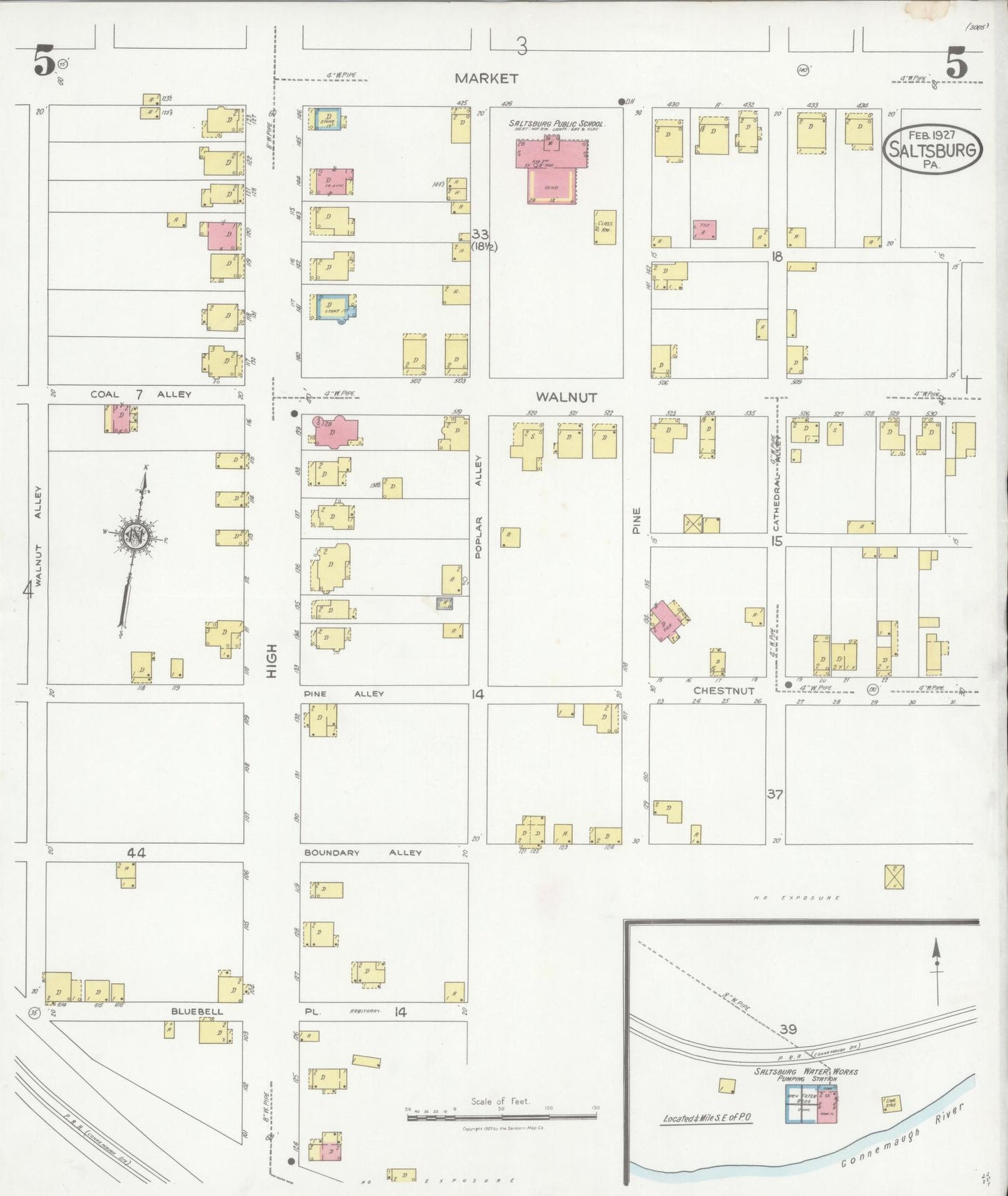 Sanborn Fire Insurance Map from Saltsburg, Indiana County, Pennsylvania (1927), Sheet #0005 - Complete Map Set gallery image, historic Sanborn map, vintage wall art, Saltsburg Indiana