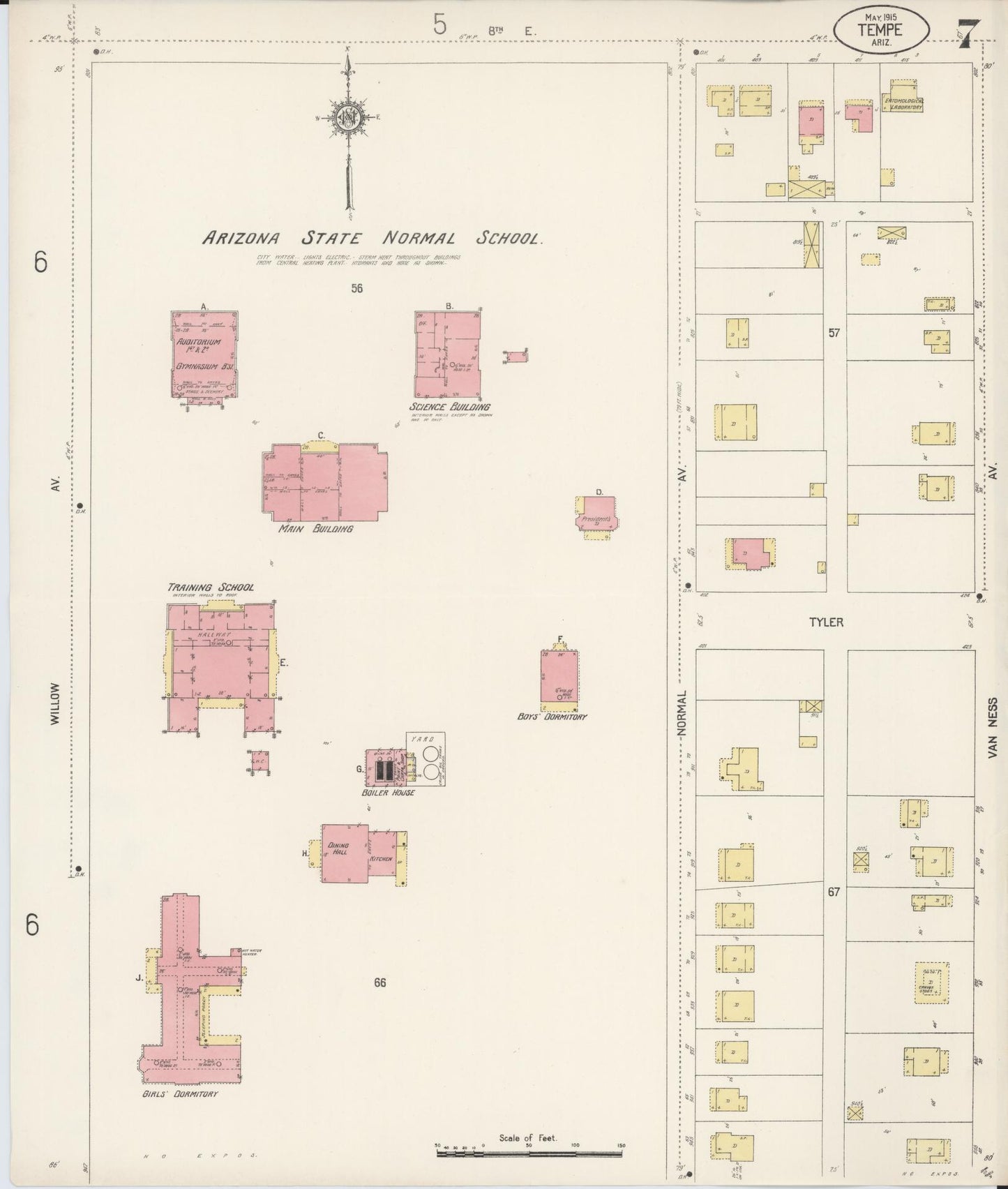Sanborn Fire Insurance Map from Tempe, Maricopa County, Arizona (1915), Sheet #0007 - Complete Map Set gallery image, historic Sanborn map, vintage wall art, Arizona Arizona