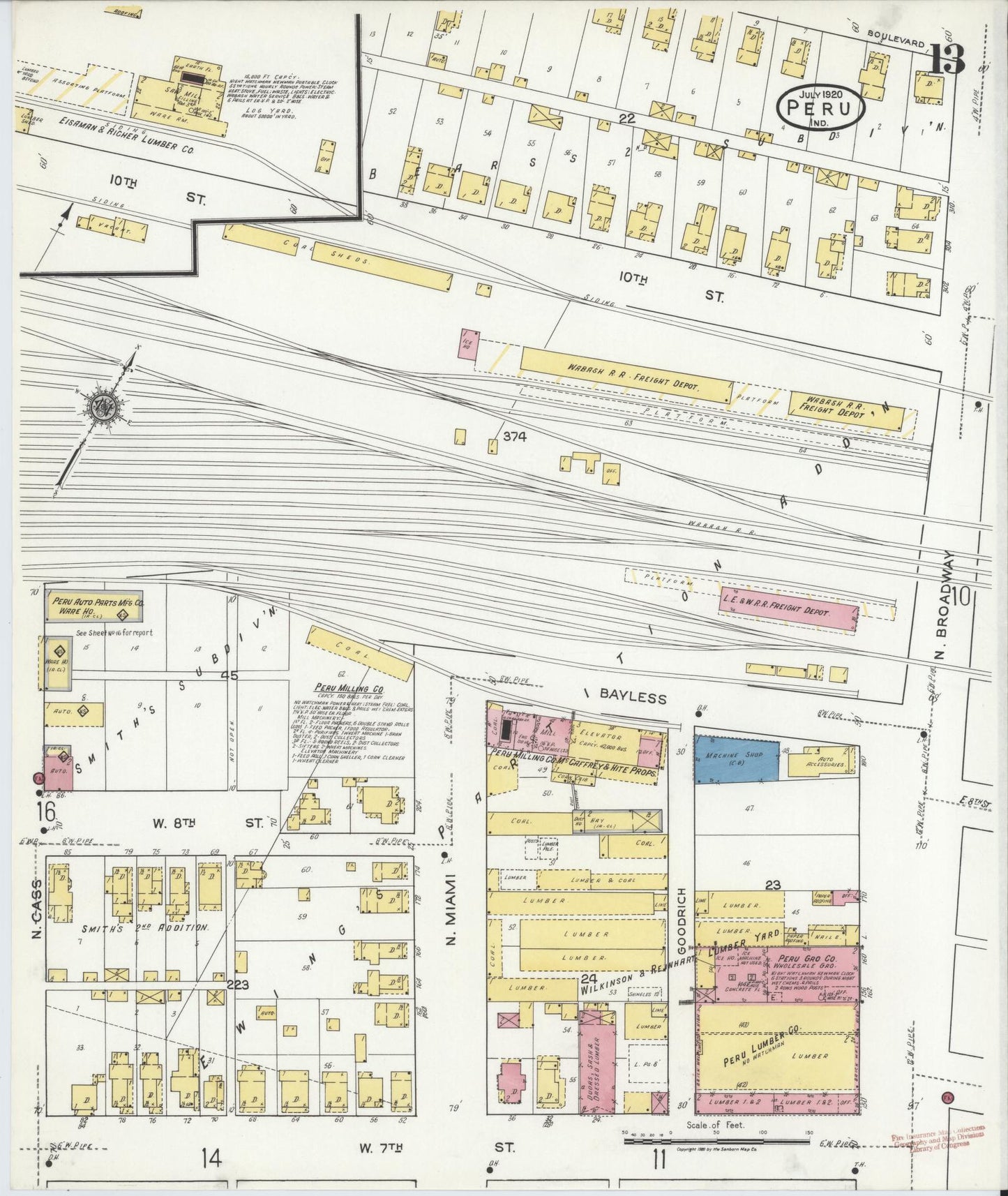 Sanborn Fire Insurance Map from Peru, Miami County, Indiana (1920), Sheet #0013 - Historic Sanborn Fire Insurance Map Print, vintage old map wall art, antique decor, genealogy gift, Indiana Indiana map