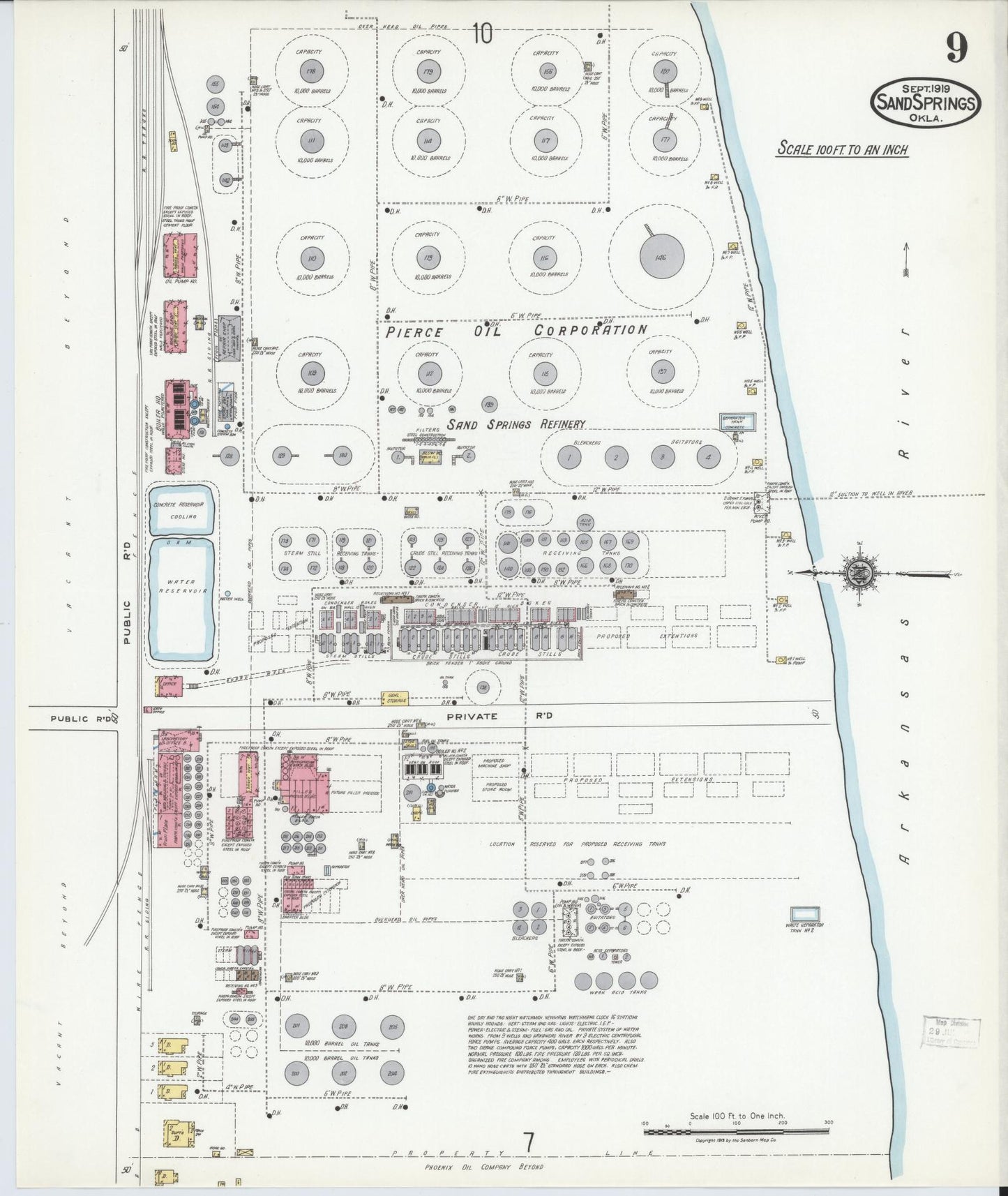 Sanborn Fire Insurance Map from Sand Springs, Tulsa County, Oklahoma (1919), Sheet #0009 - Historic Sanborn Fire Insurance Map Print, vintage old map wall art, antique decor, genealogy gift, Oklahoma Oklahoma map