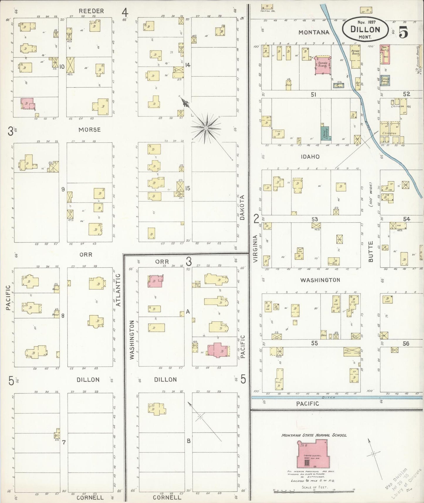 Sanborn Fire Insurance Map from Dillon, Beaverhead County, Montana (1897), Sheet #0005 - Historic Sanborn Fire Insurance Map Print, vintage old map wall art, antique decor, genealogy gift, Montana Montana map