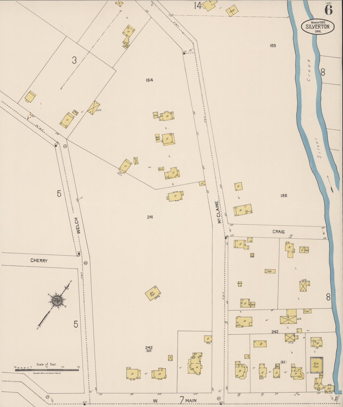 Sanborn Fire Insurance Map from Silverton, Marion County, Oregon (1922), Sheet #0006 - Historic Sanborn Fire Insurance Map Print, vintage old map wall art, antique decor, genealogy gift, Oregon Oregon map